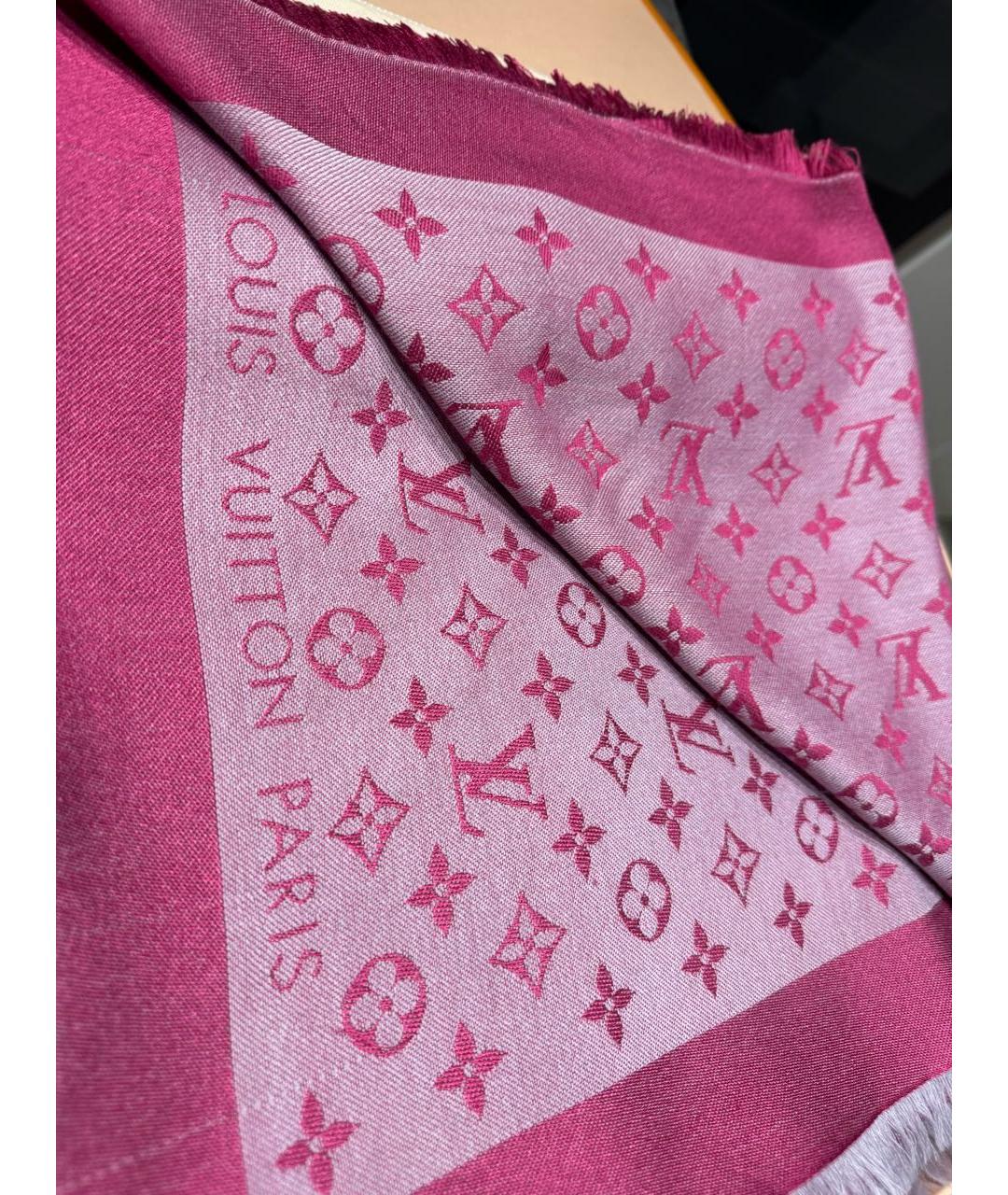 LOUIS VUITTON Розовый шелковый шарф, фото 4