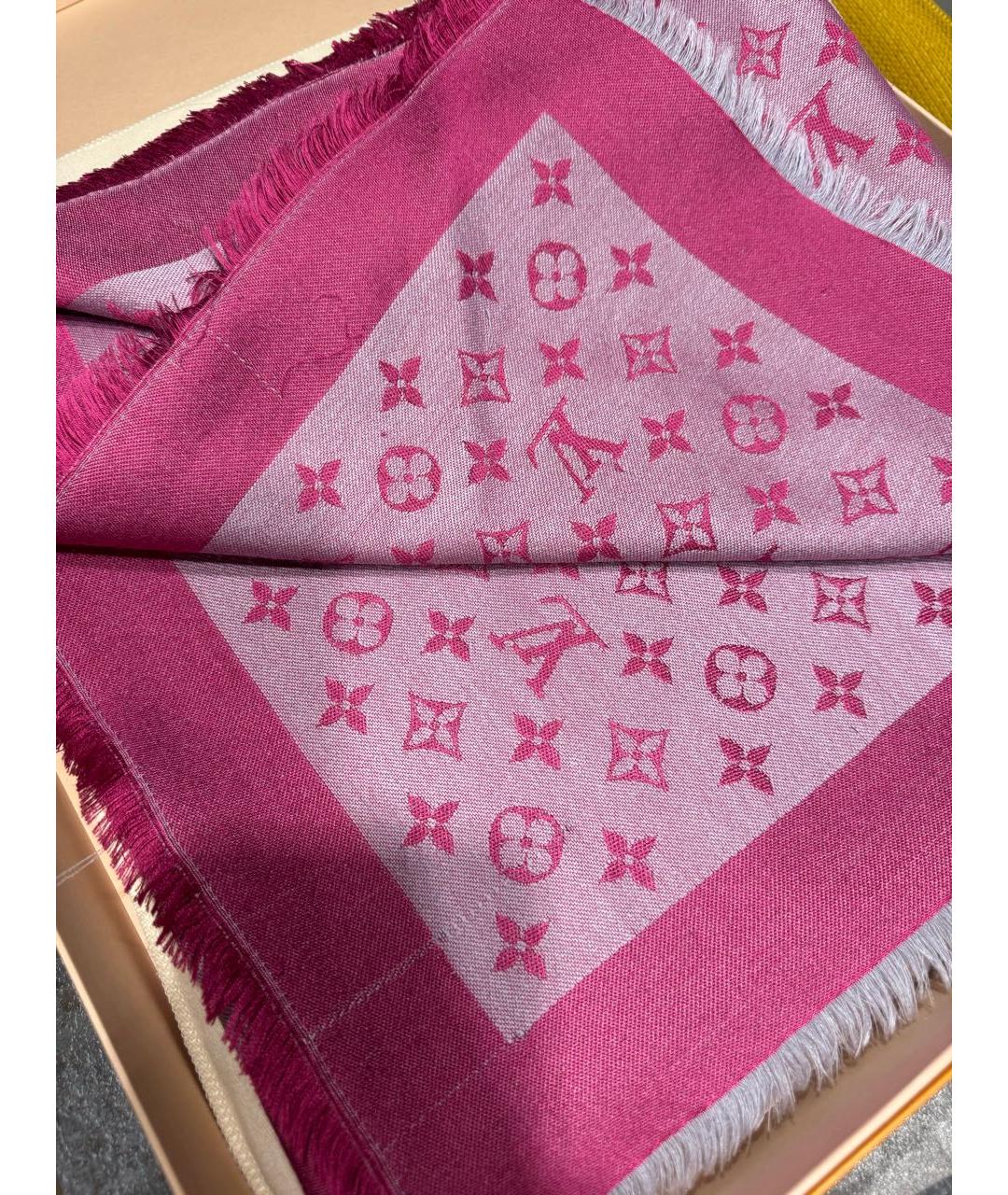 LOUIS VUITTON Розовый шелковый шарф, фото 2