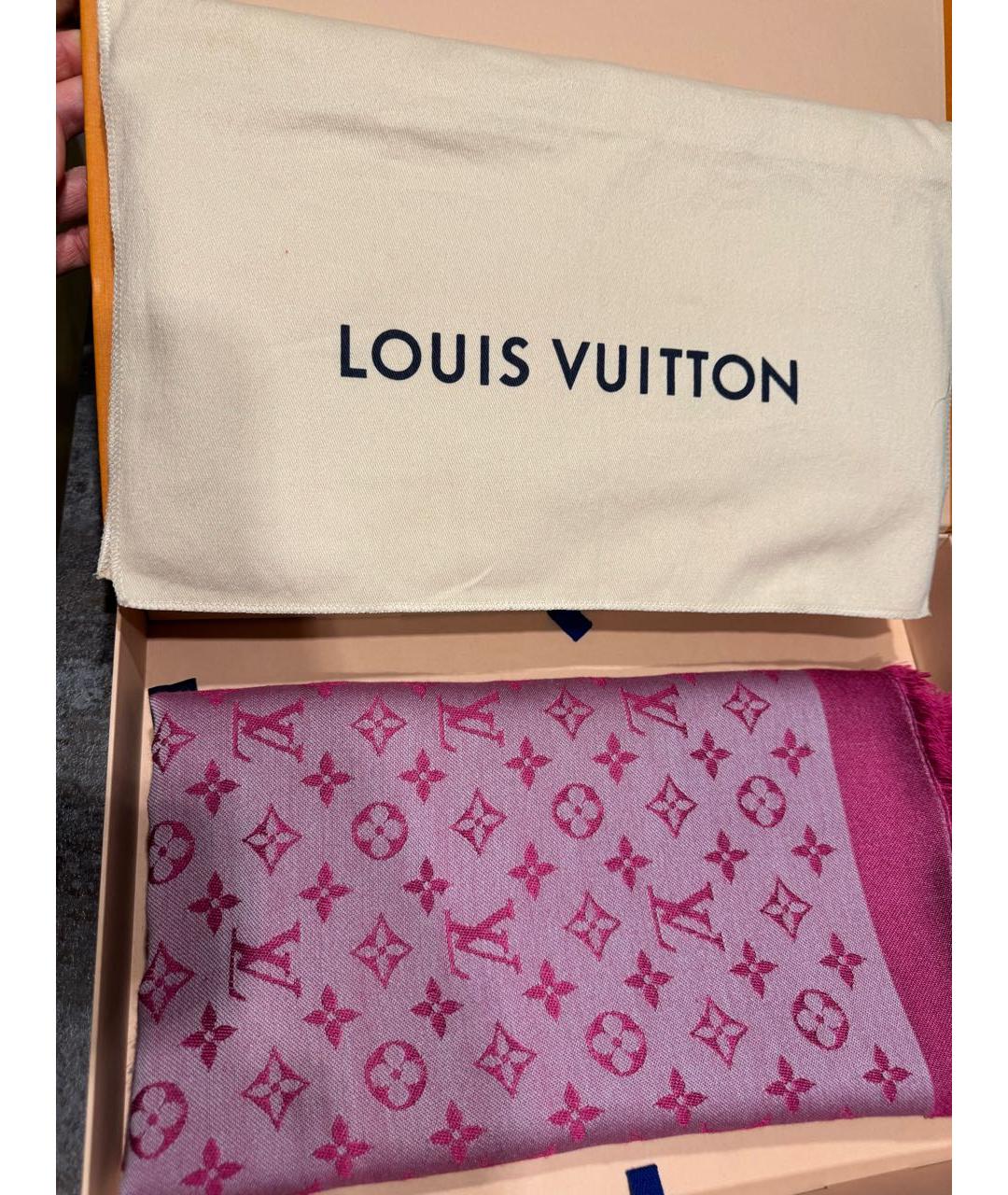 LOUIS VUITTON Розовый шелковый шарф, фото 3