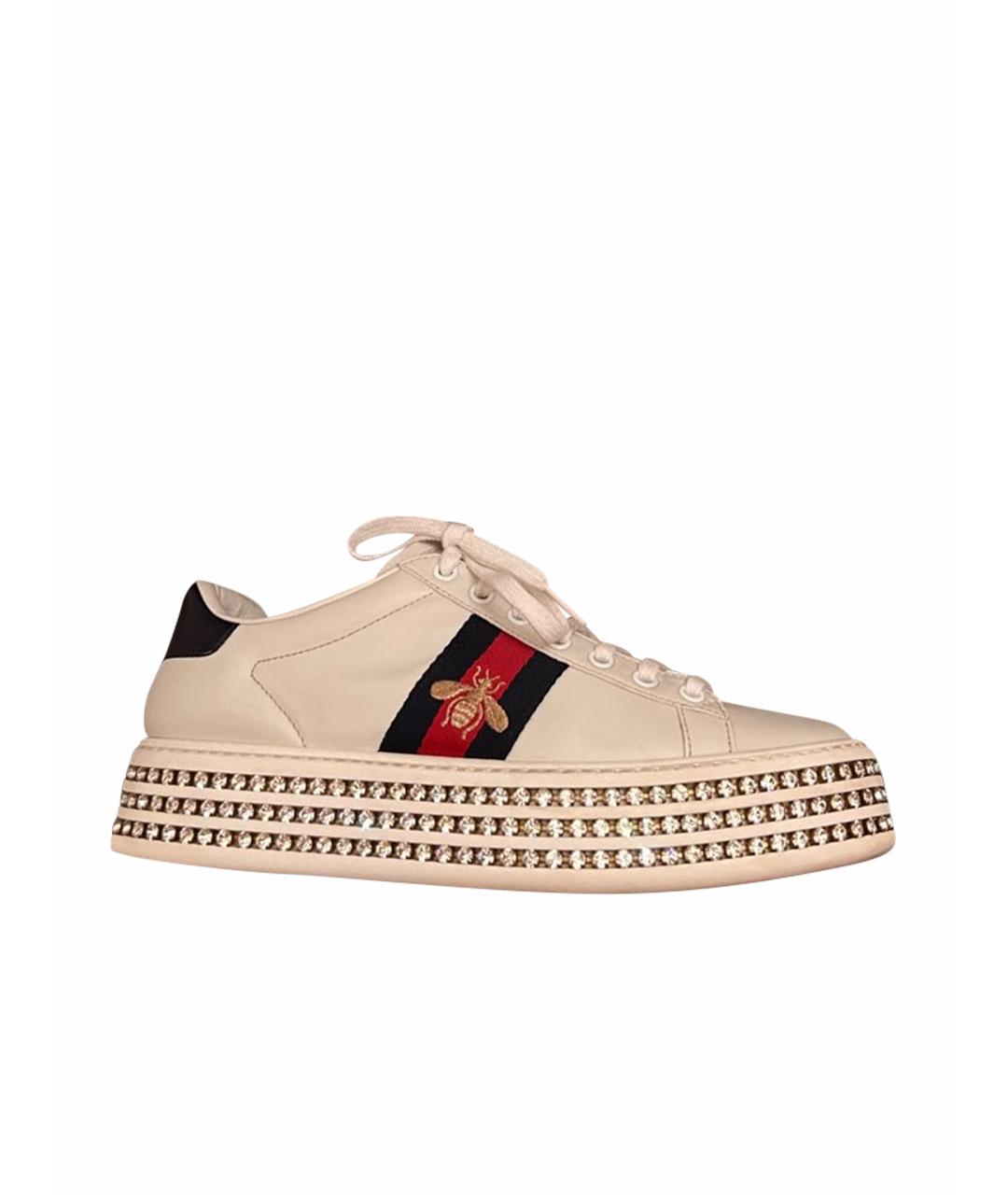 GUCCI Белые кожаные кеды, фото 9