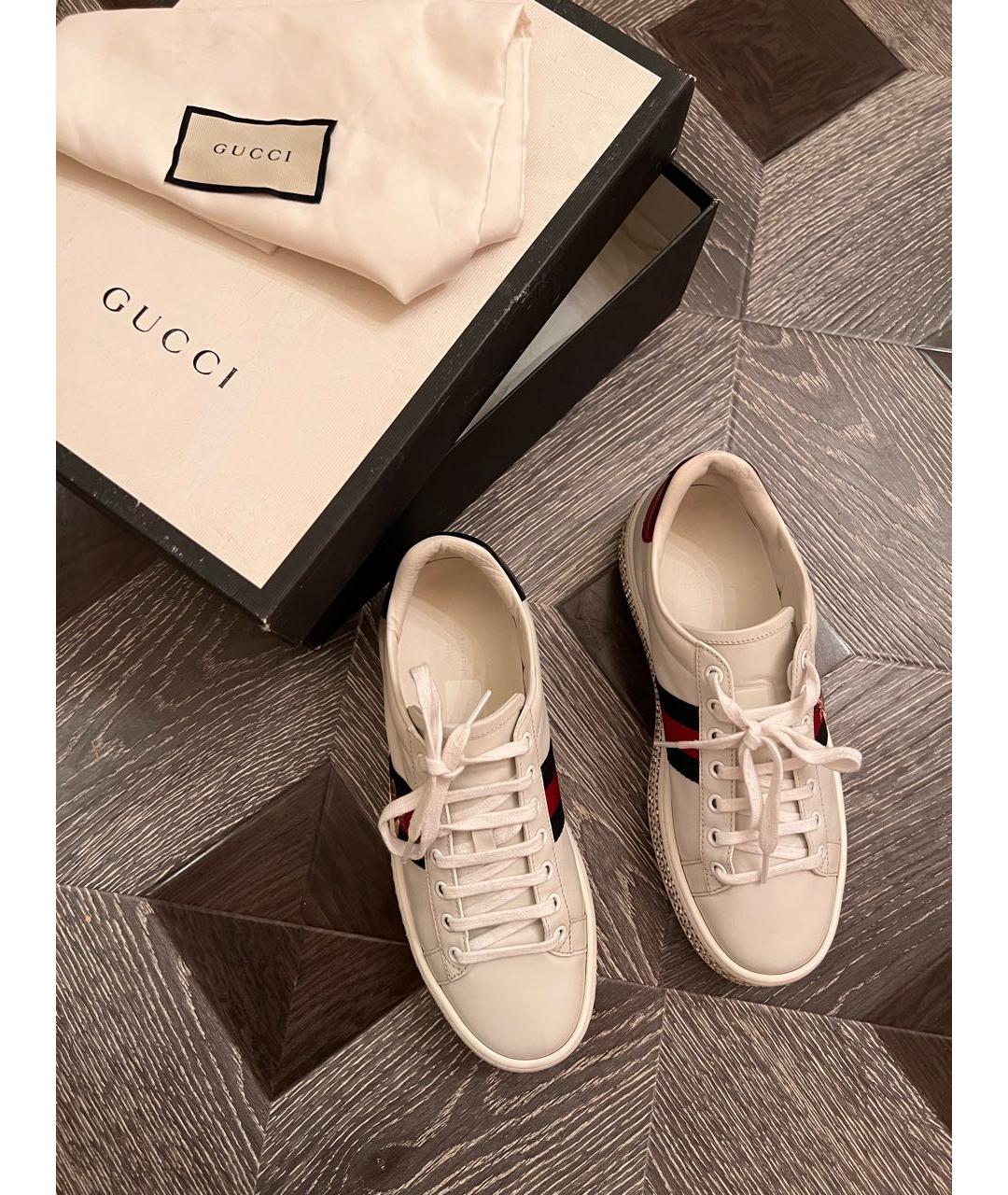 GUCCI Белые кожаные кеды, фото 2