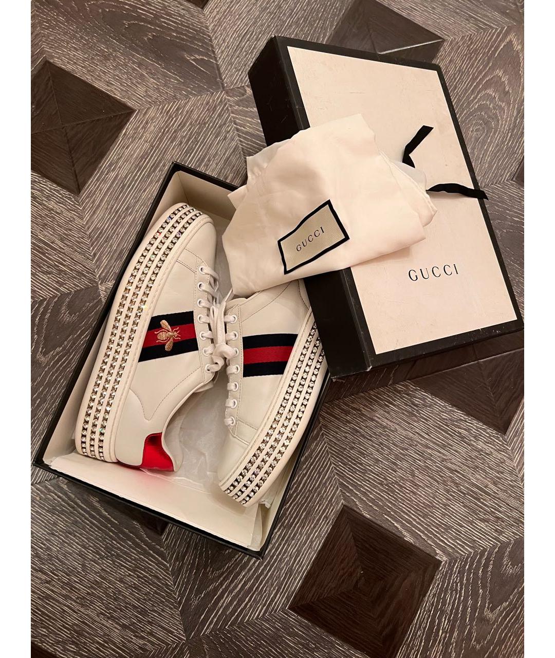 GUCCI Белые кожаные кеды, фото 5