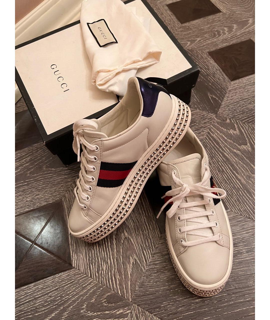 GUCCI Белые кожаные кеды, фото 3