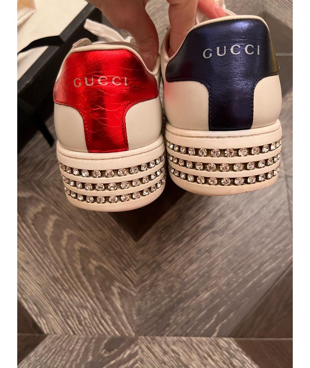 GUCCI Белые кожаные кеды, фото 4