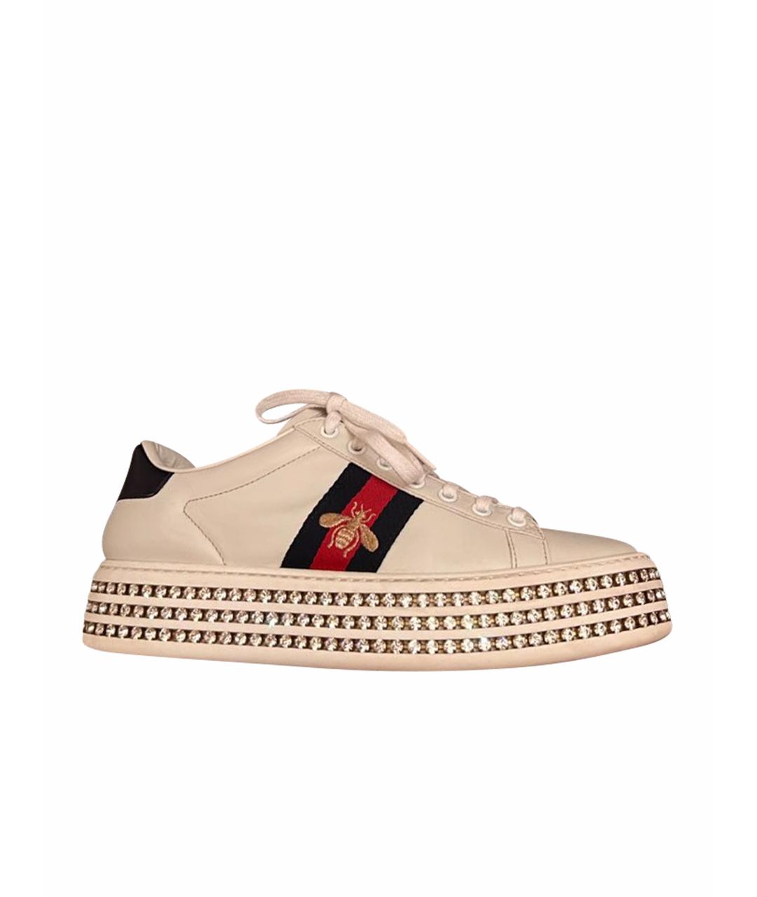 GUCCI Белые кожаные кеды, фото 1