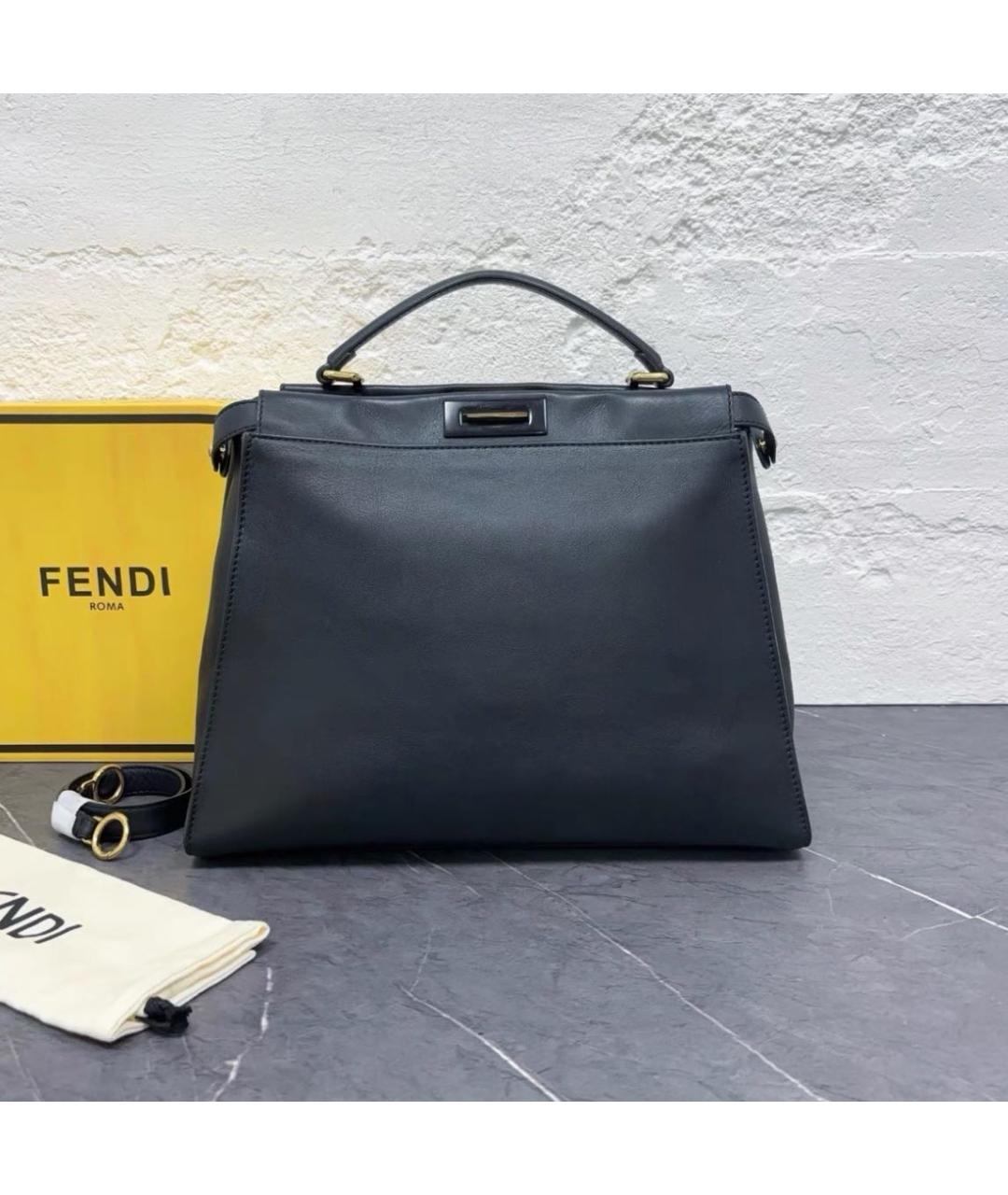 FENDI Черная кожаная сумка с короткими ручками, фото 2