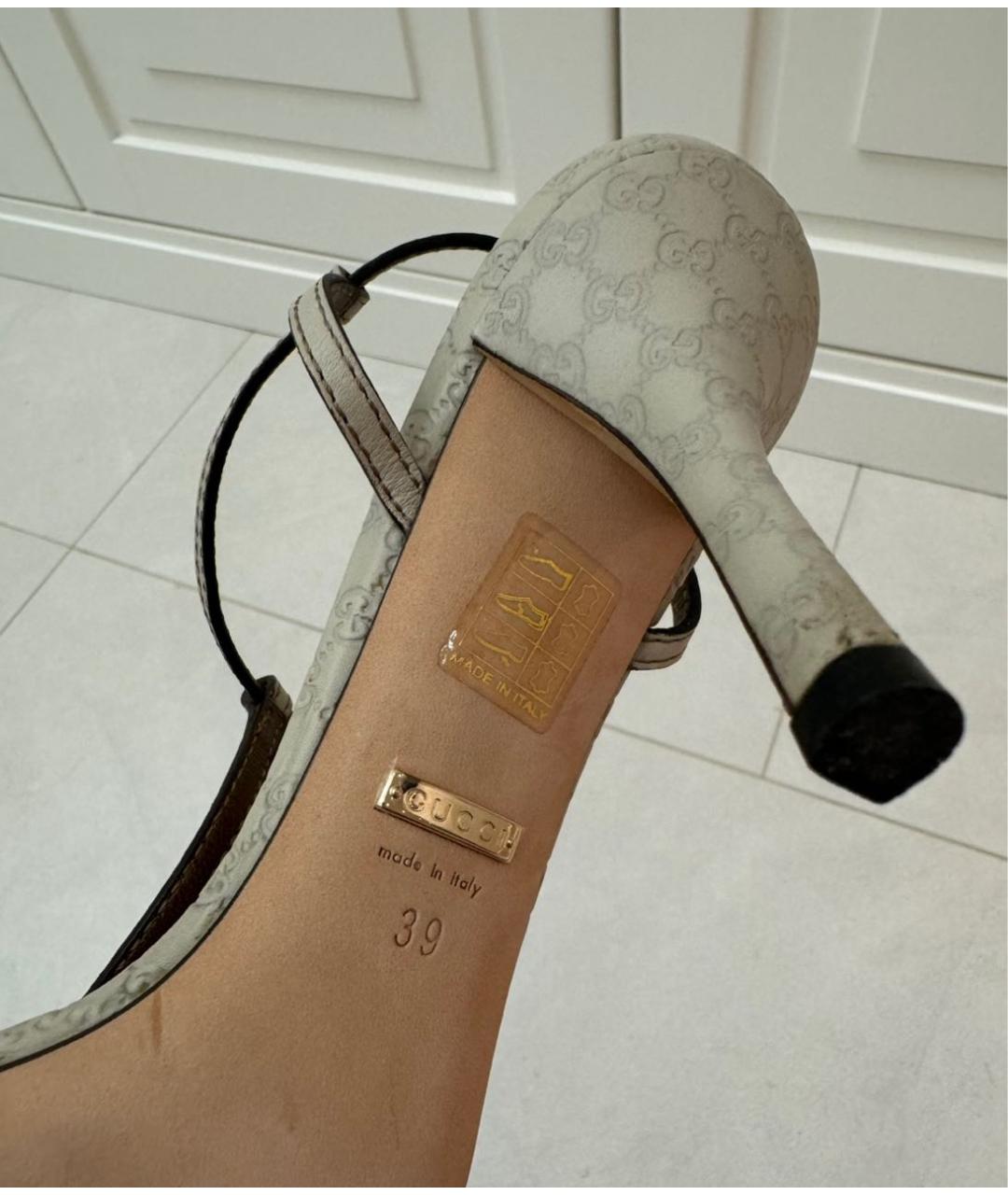 GUCCI Бежевые кожаные босоножки, фото 4