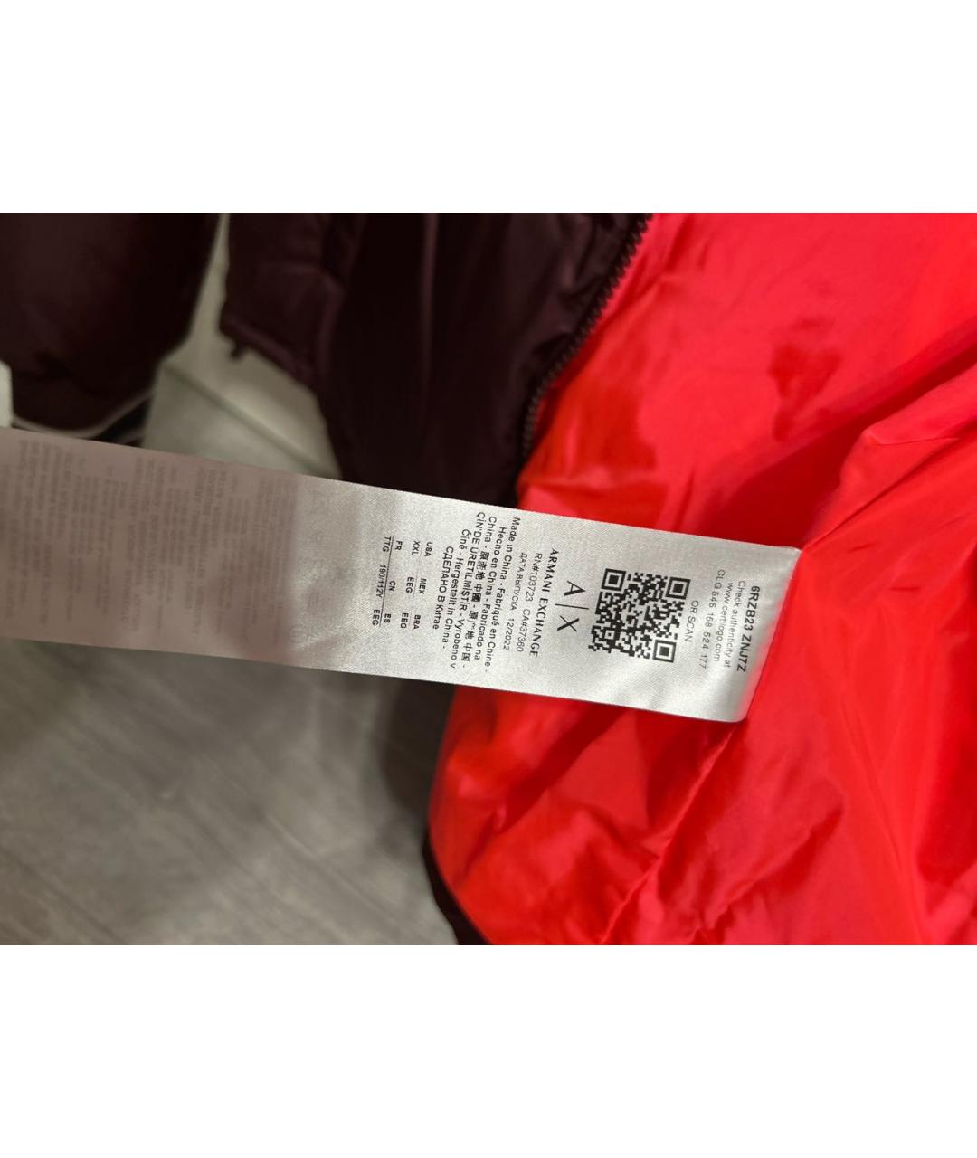 ARMANI EXCHANGE Бордовая полиэстеровая куртка, фото 5
