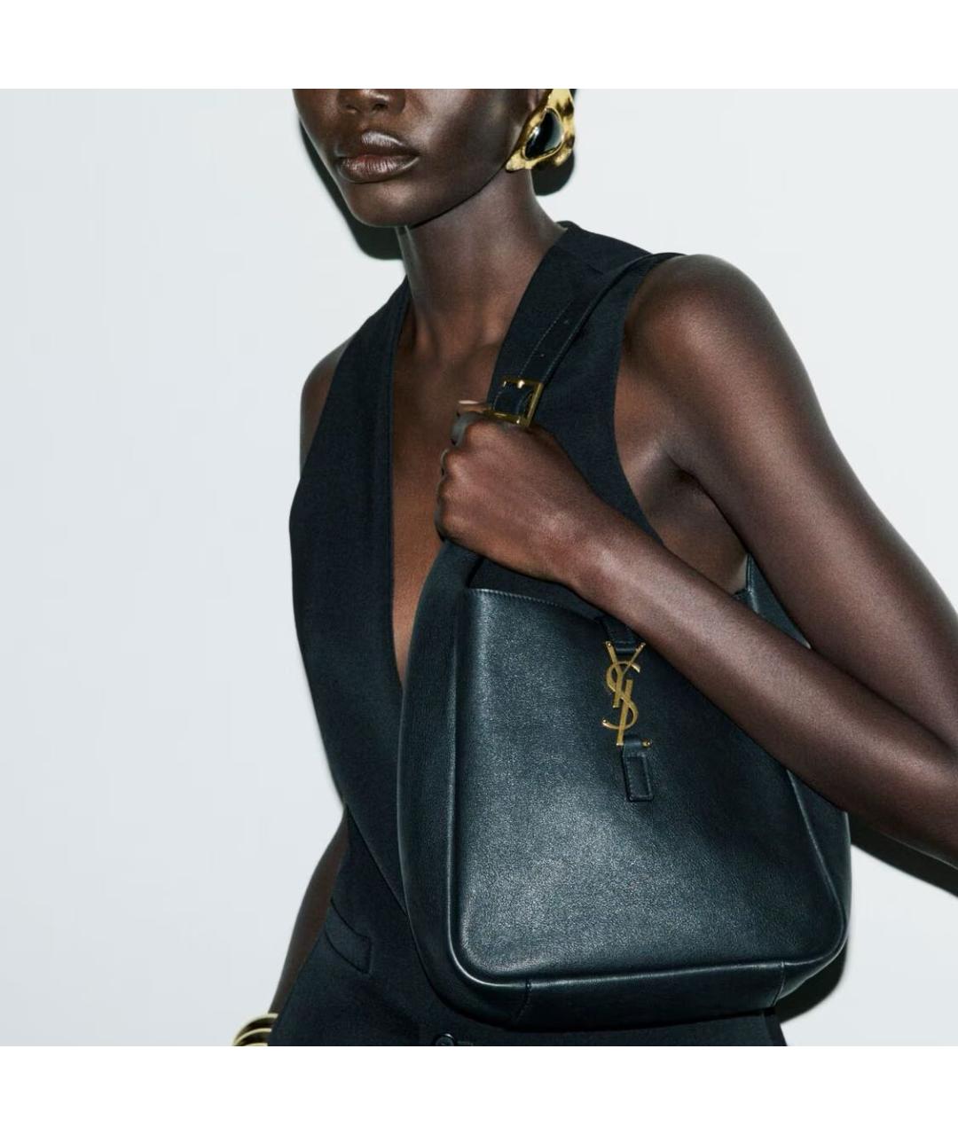 SAINT LAURENT Черная кожаная сумка с короткими ручками, фото 4