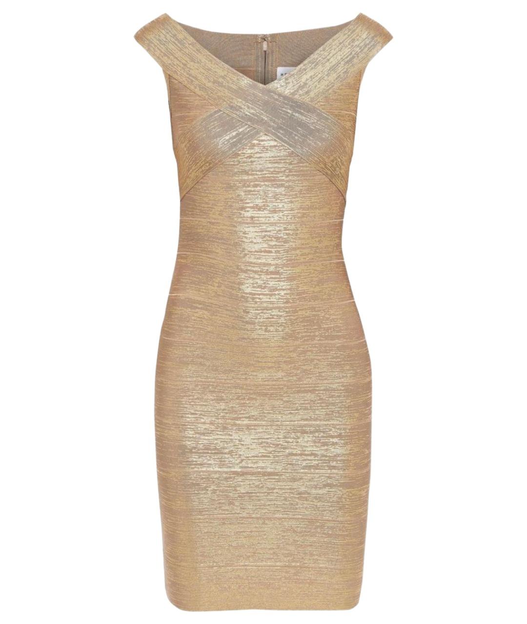 HERVE LEGER Золотое коктейльное платье, фото 1