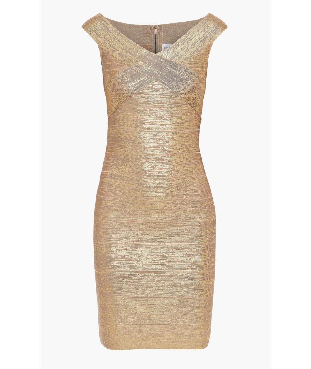 HERVE LEGER Золотое коктейльное платье, фото 4