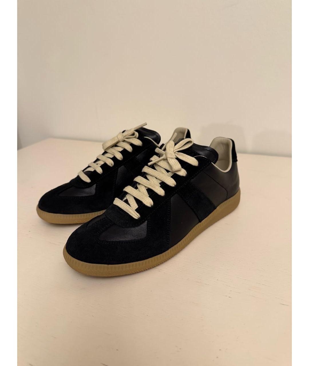 MAISON MARGIELA Черные кожаные кеды, фото 2