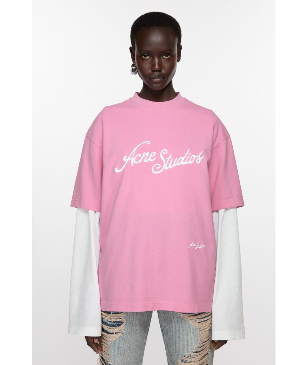 ACNE STUDIOS Розовая хлопковая футболка, фото 3