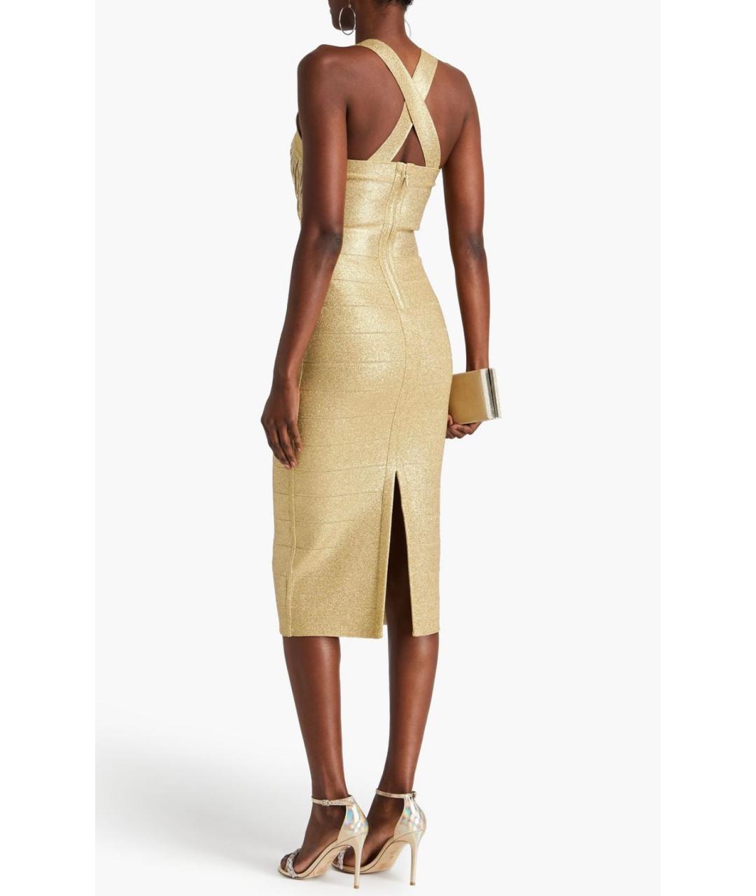 HERVE LEGER Золотое коктейльное платье, фото 3