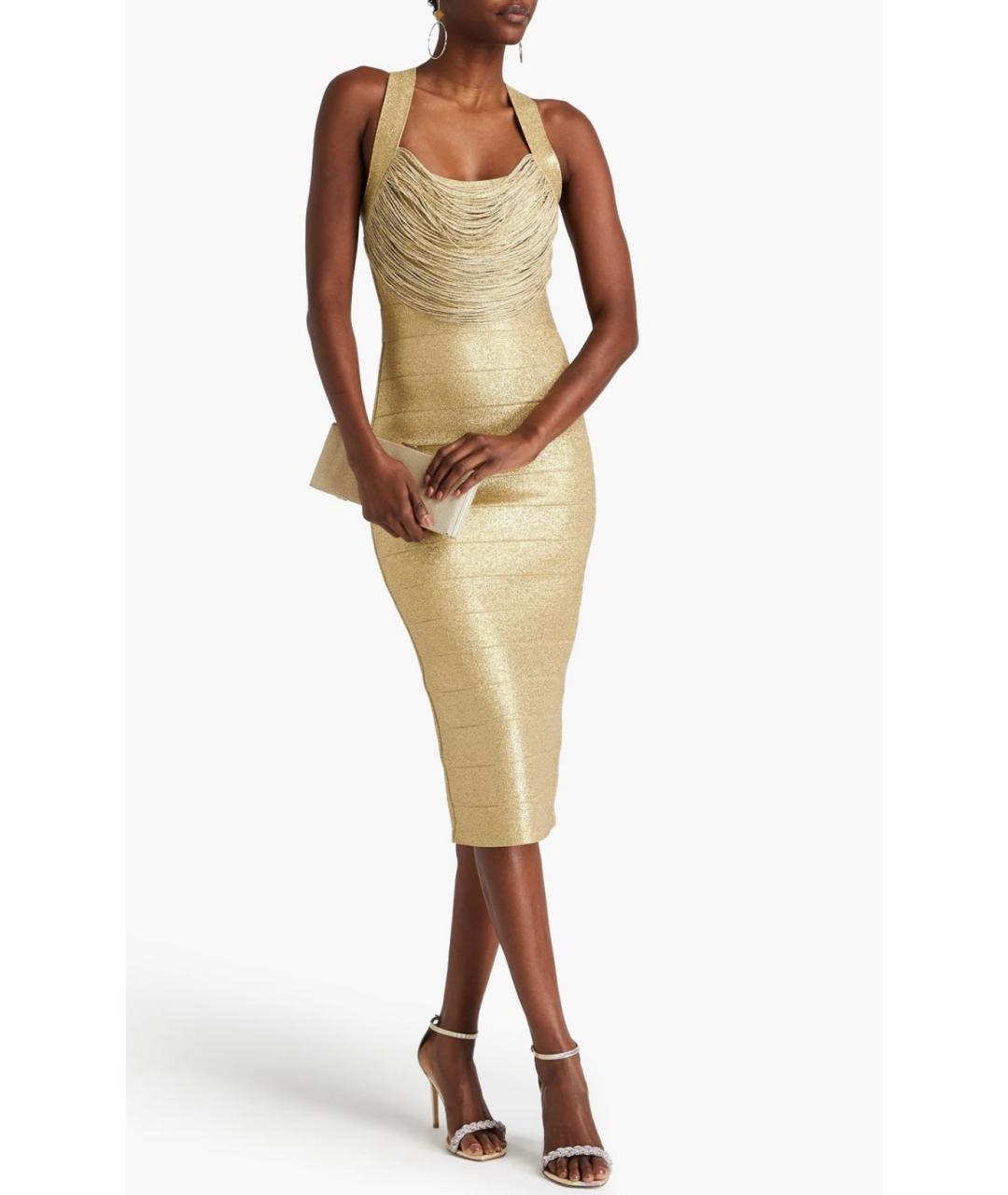 HERVE LEGER Золотое коктейльное платье, фото 2