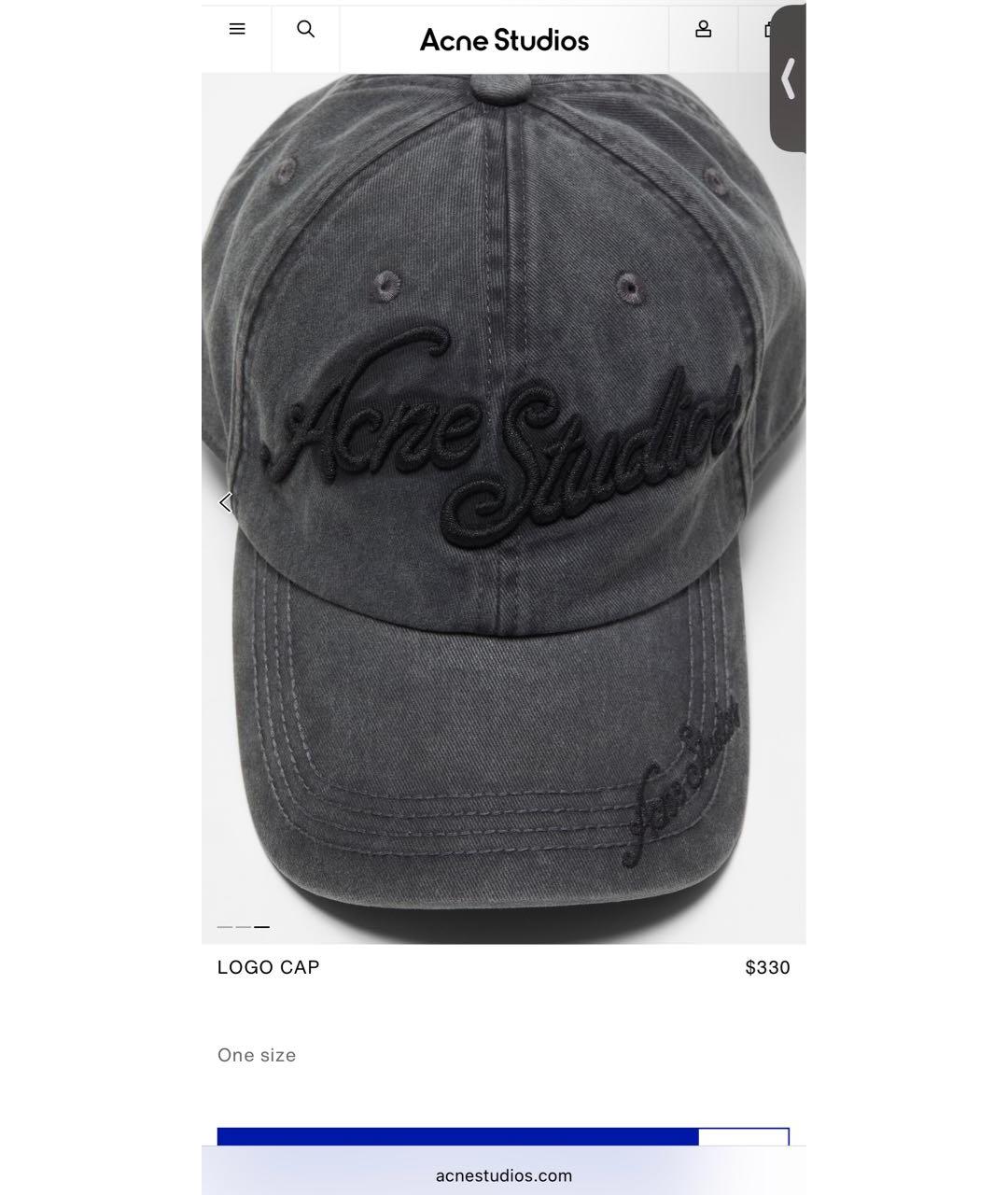 ACNE STUDIOS Антрацитовая хлопковая кепка, фото 3