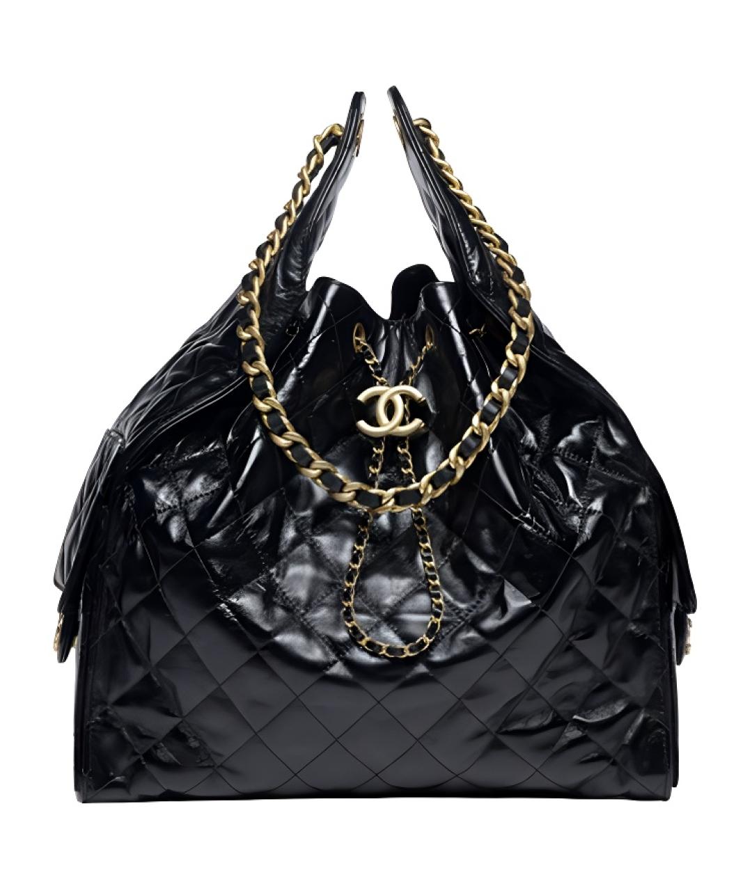 CHANEL Черная сумка через плечо из лакированной кожи, фото 1