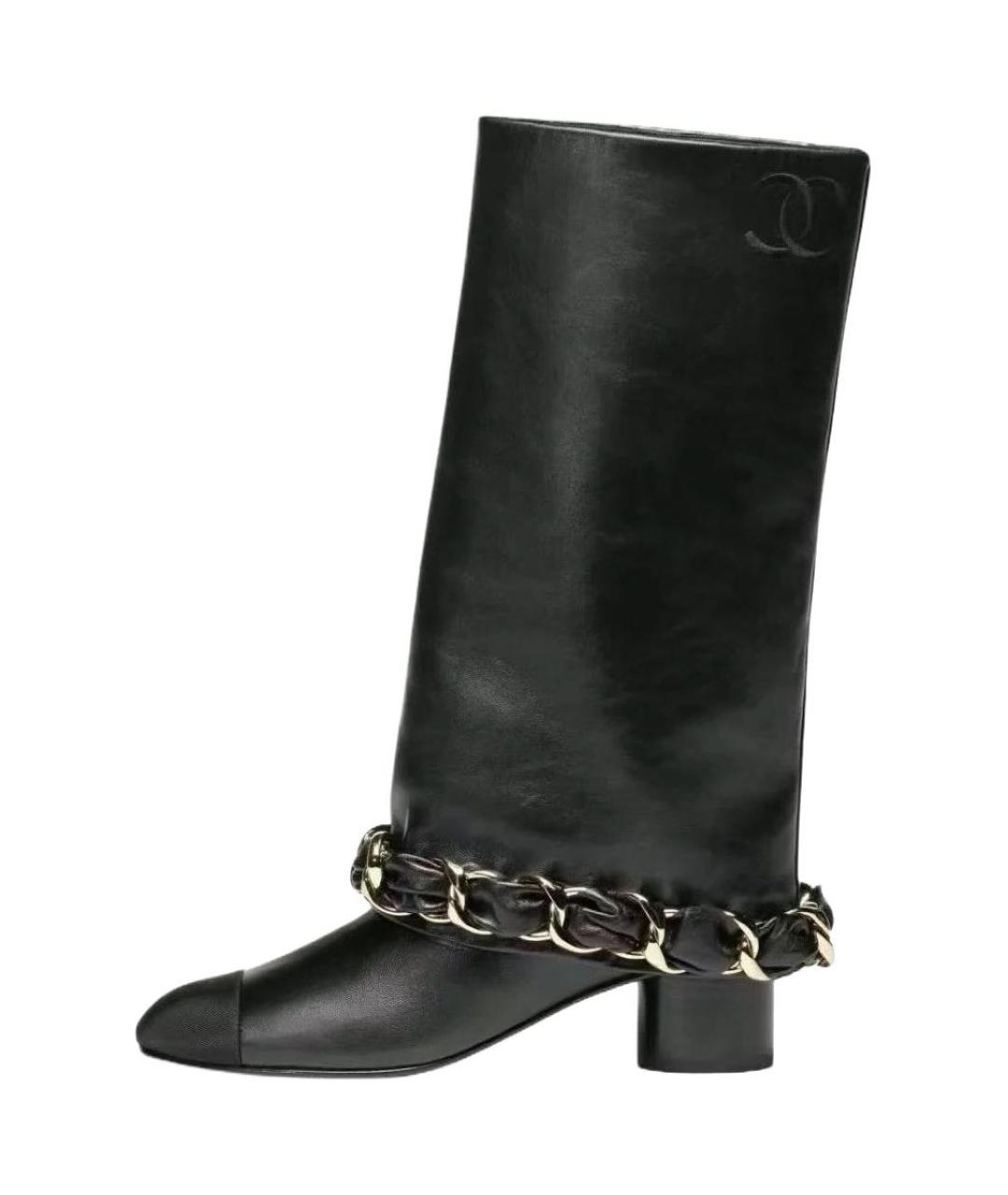 CHANEL Черные кожаные сапоги, фото 2