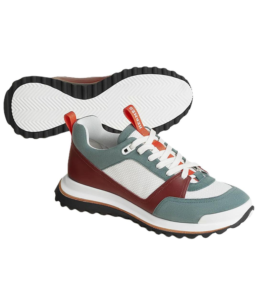 HERMES Бирюзовые замшевые низкие кроссовки / кеды, фото 4