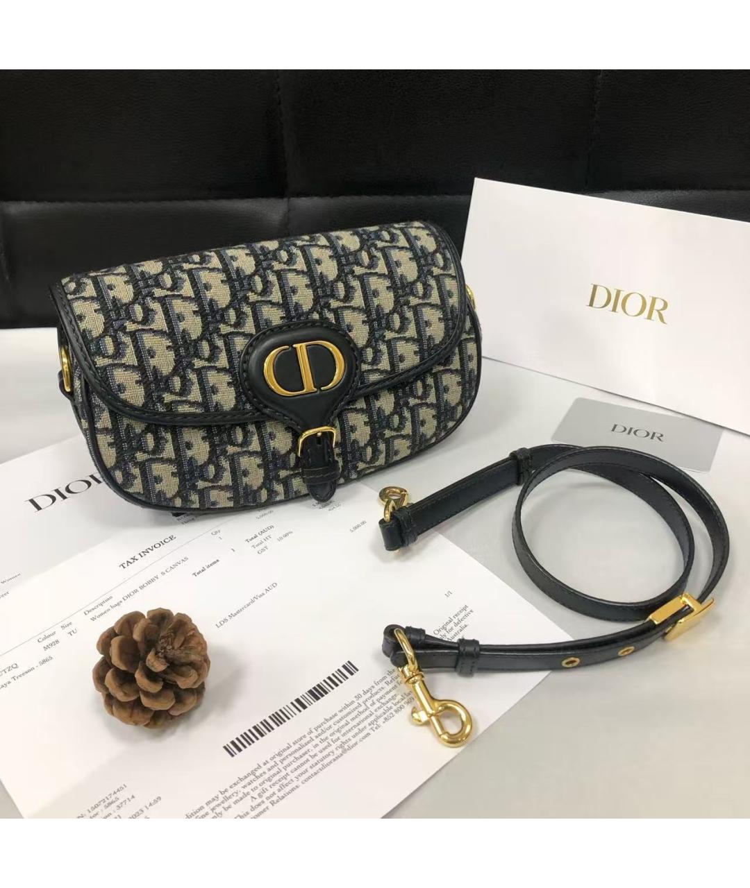 CHRISTIAN DIOR Темно-синяя жаккардовая сумка через плечо, фото 2
