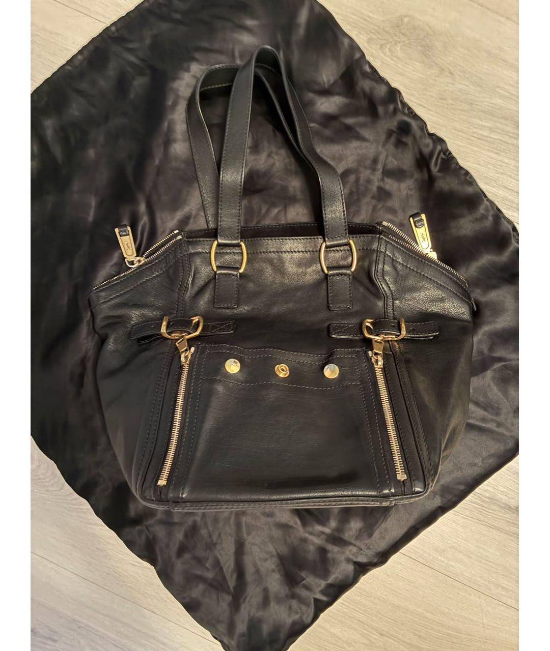 SAINT LAURENT Черная кожаная сумка с короткими ручками, фото 4