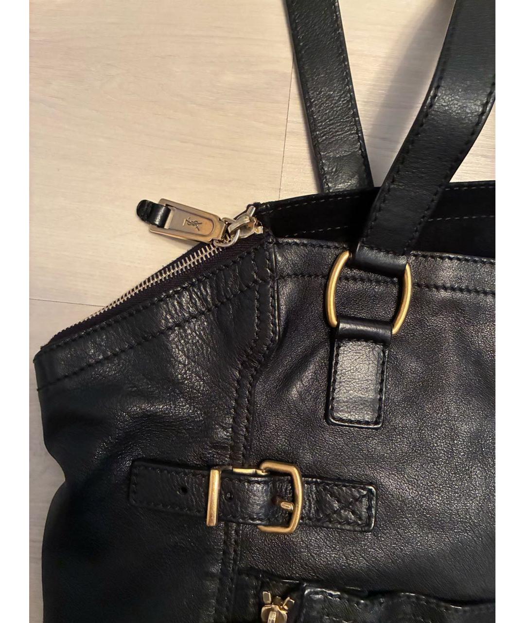 SAINT LAURENT Черная кожаная сумка с короткими ручками, фото 7