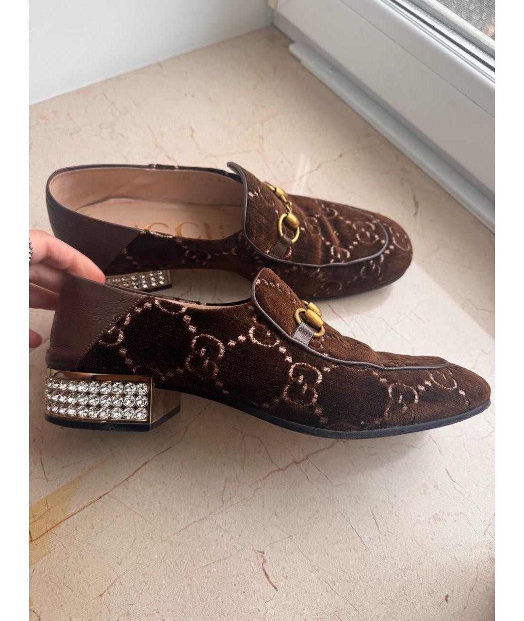 GUCCI Коричневые текстильные лоферы, фото 2