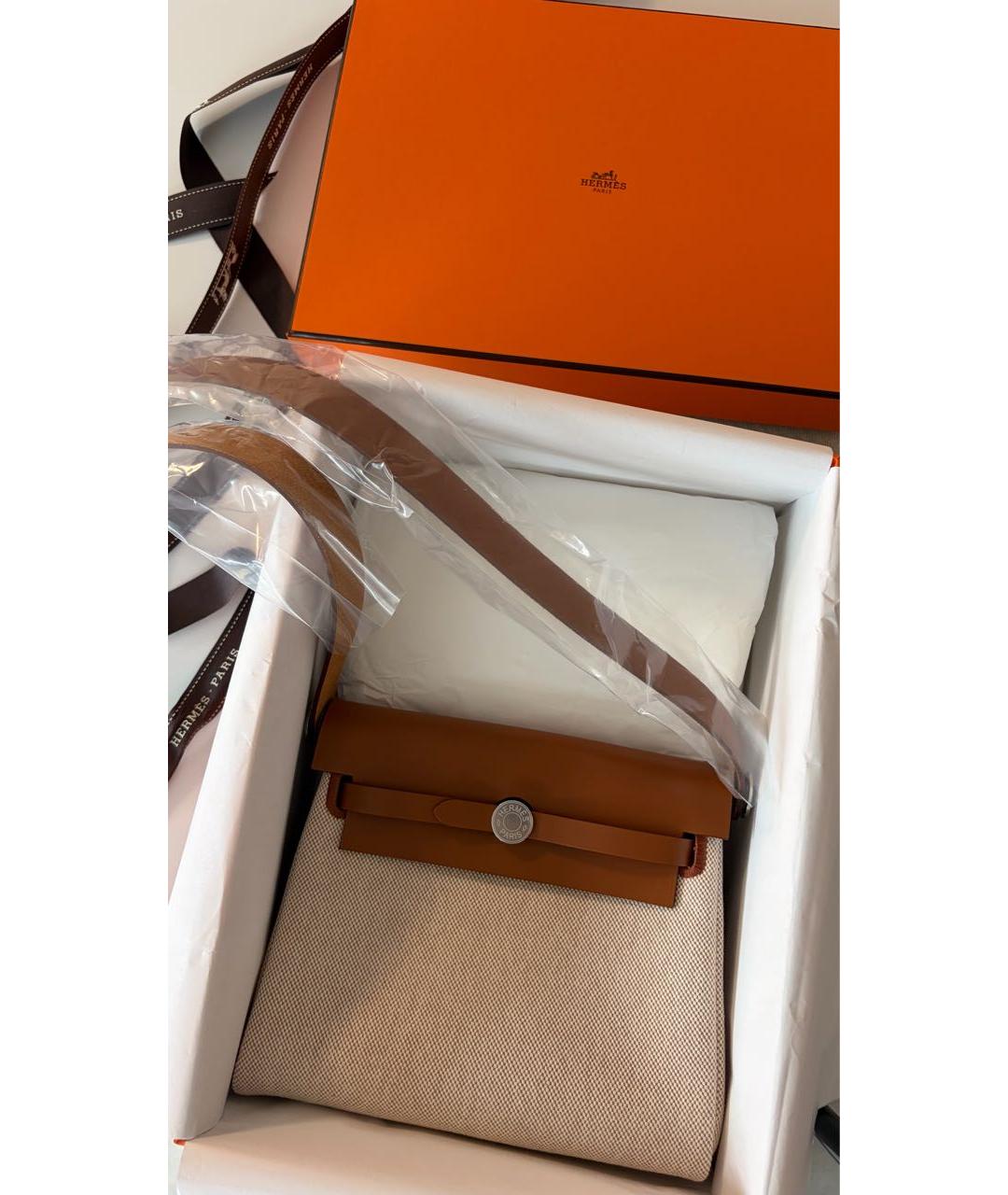 HERMES Бежевая хлопковая сумка через плечо, фото 5