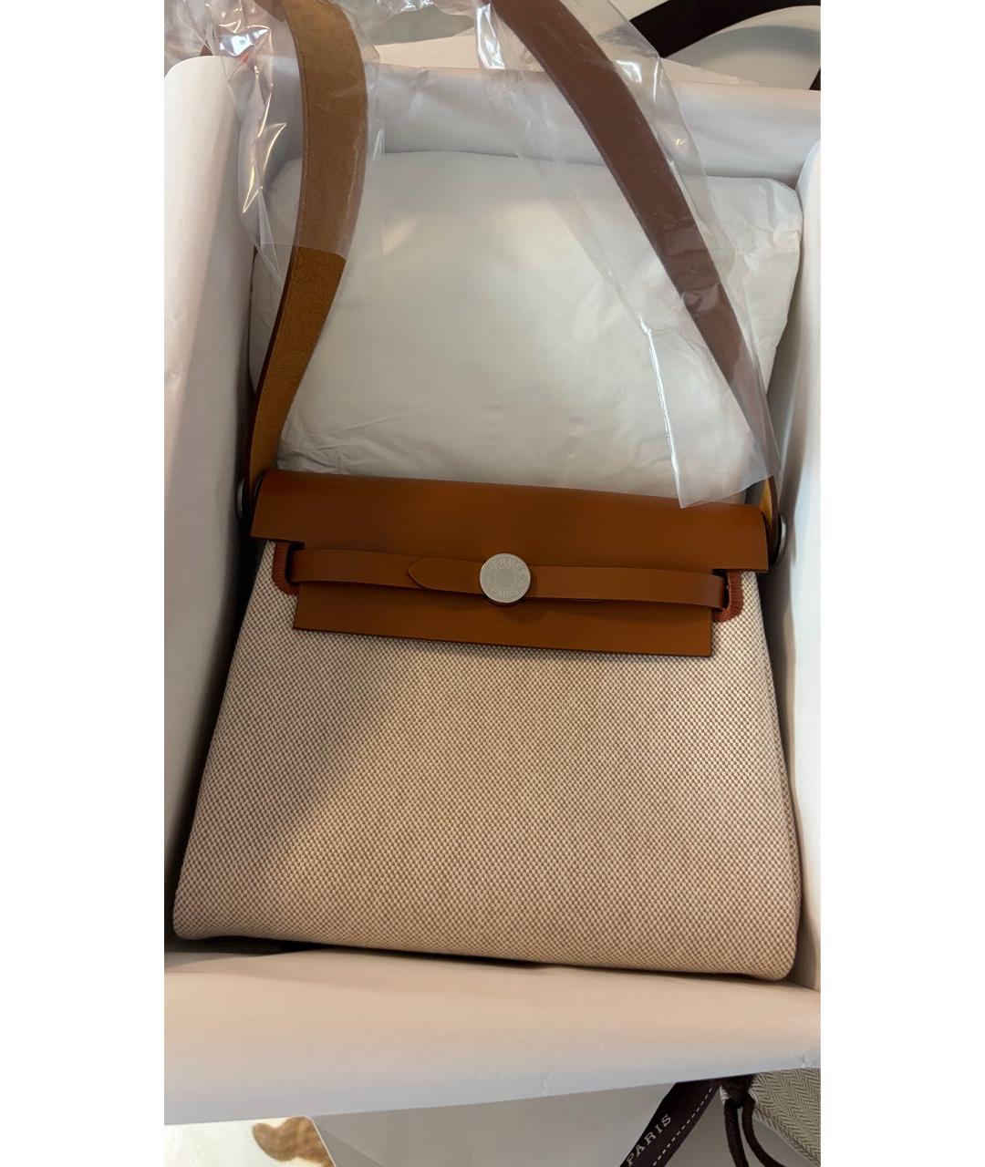 HERMES Бежевая хлопковая сумка через плечо, фото 2
