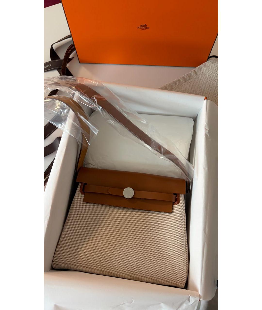 HERMES Бежевая хлопковая сумка через плечо, фото 4