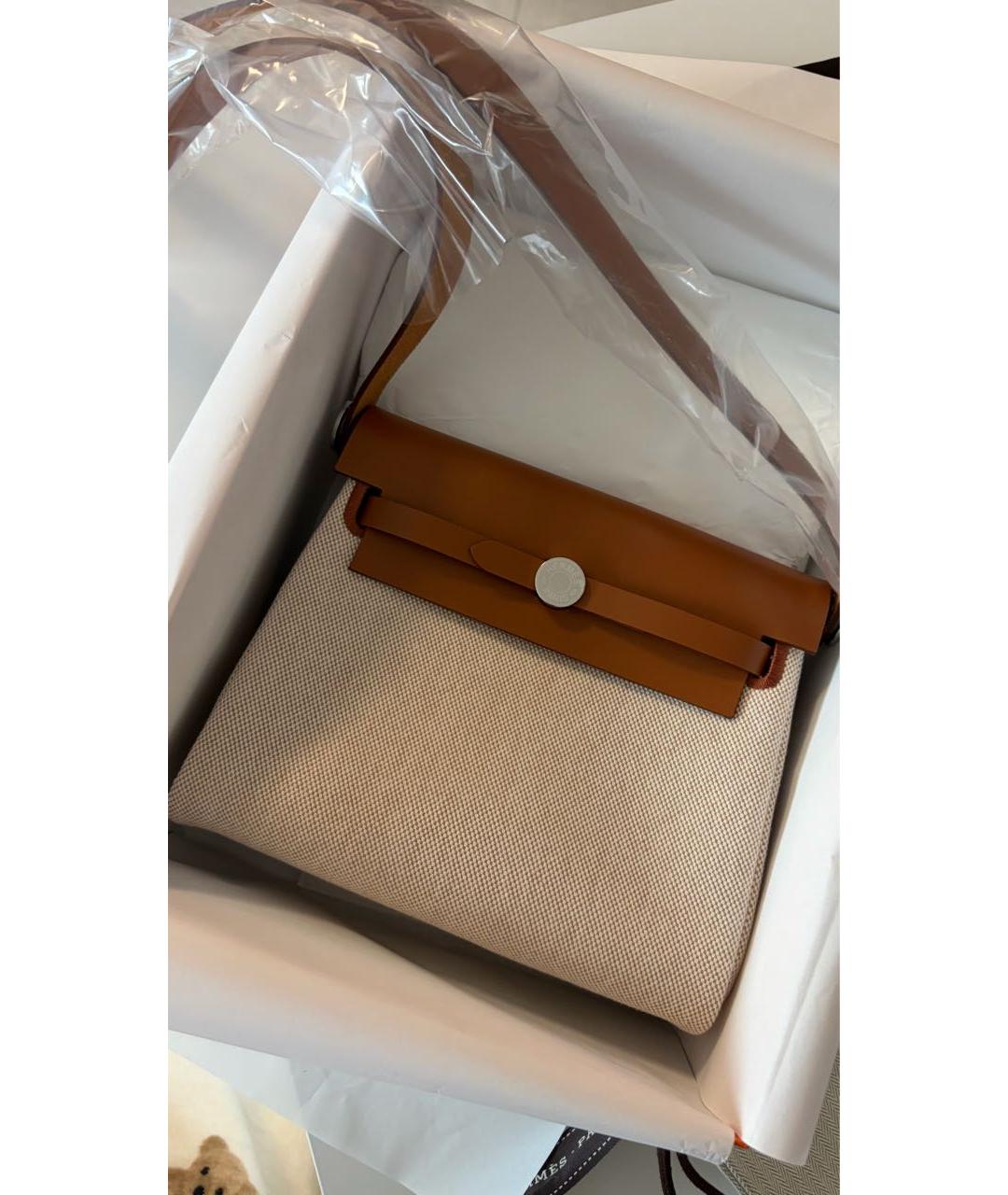 HERMES Бежевая хлопковая сумка через плечо, фото 7