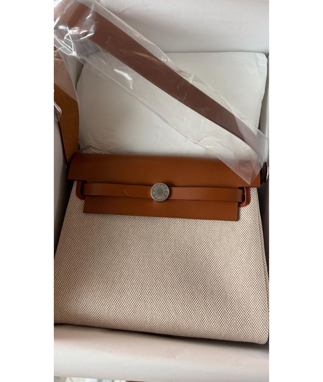 HERMES Бежевая хлопковая сумка через плечо, фото 6