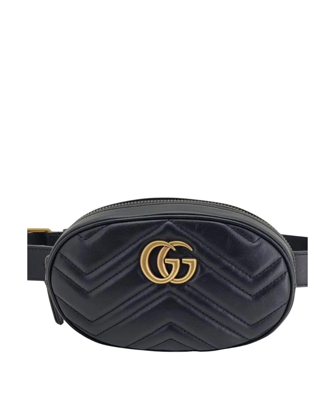 GUCCI Черная кожаная поясная сумка, фото 1