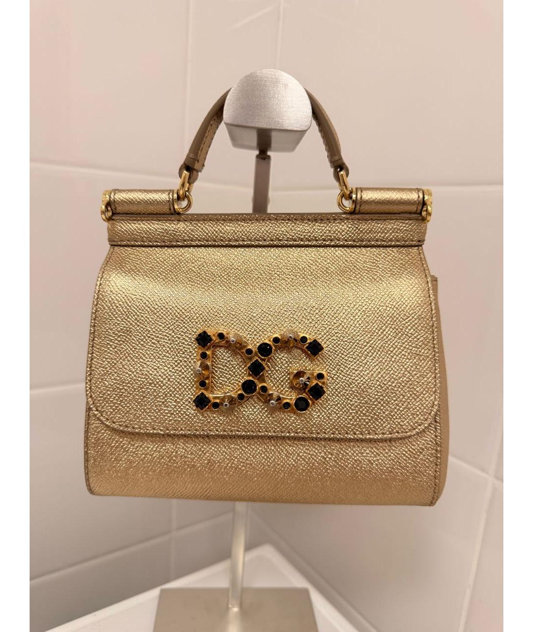 DOLCE&GABBANA Золотая кожаная сумка с короткими ручками, фото 9