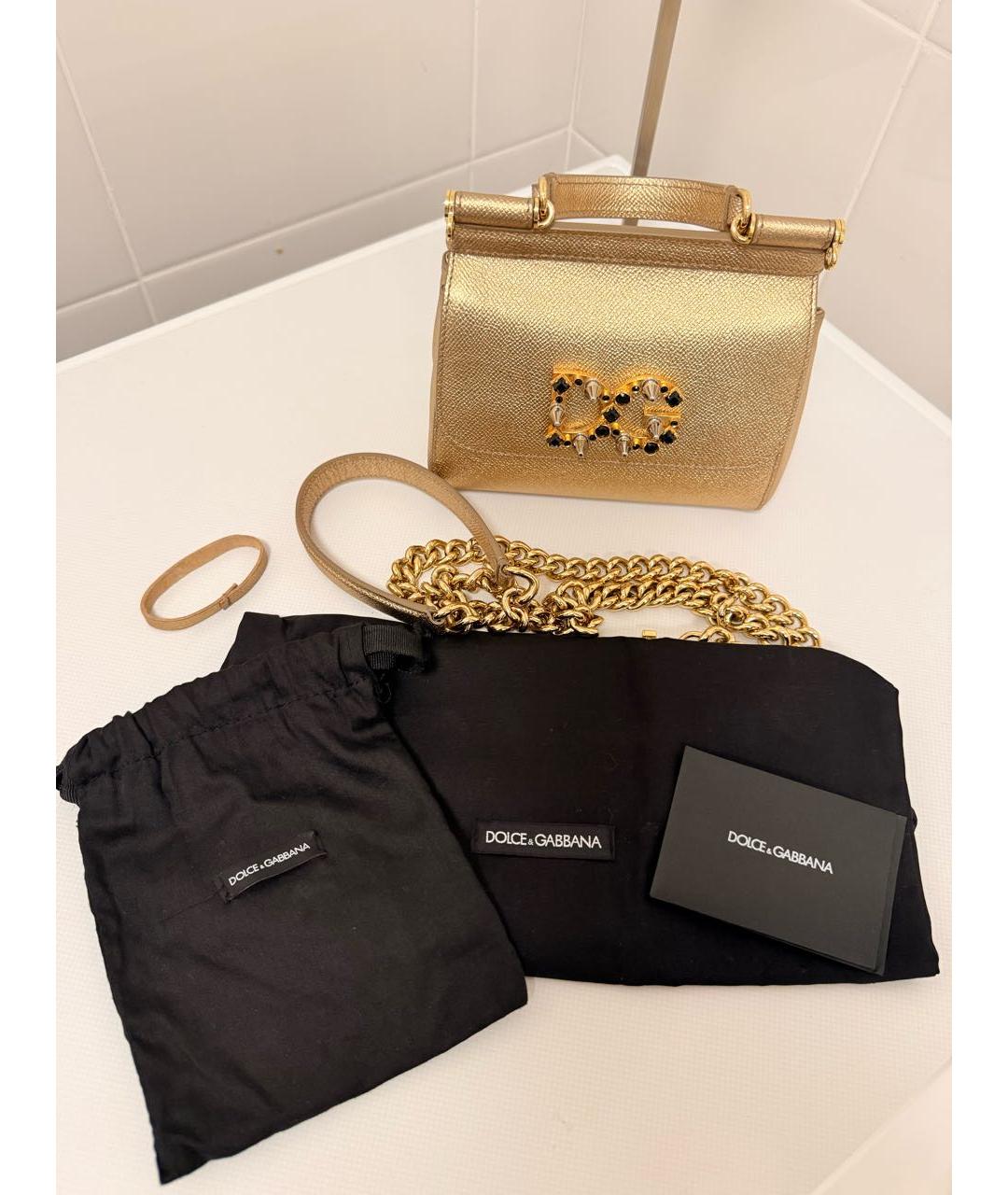 DOLCE&GABBANA Золотая кожаная сумка с короткими ручками, фото 8