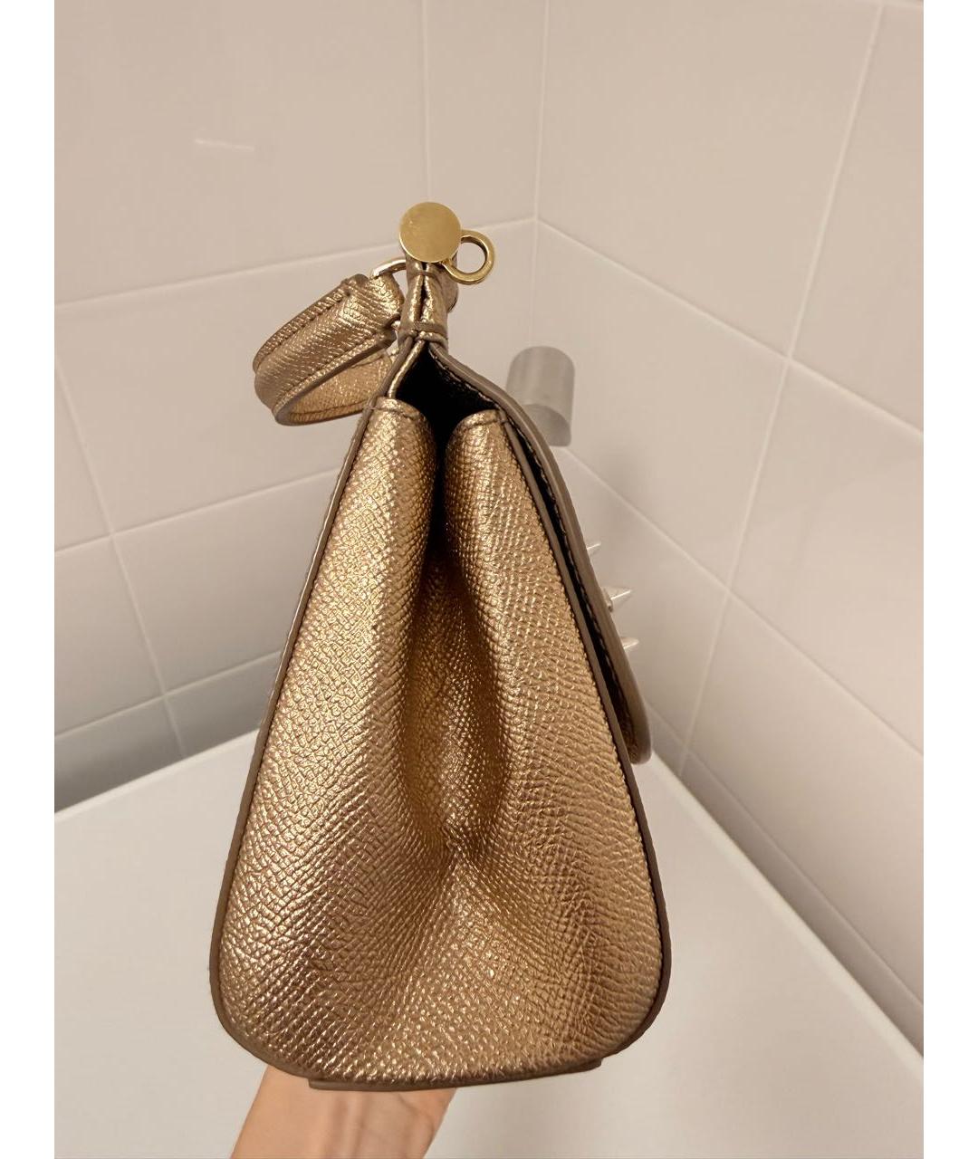 DOLCE&GABBANA Золотая кожаная сумка с короткими ручками, фото 4