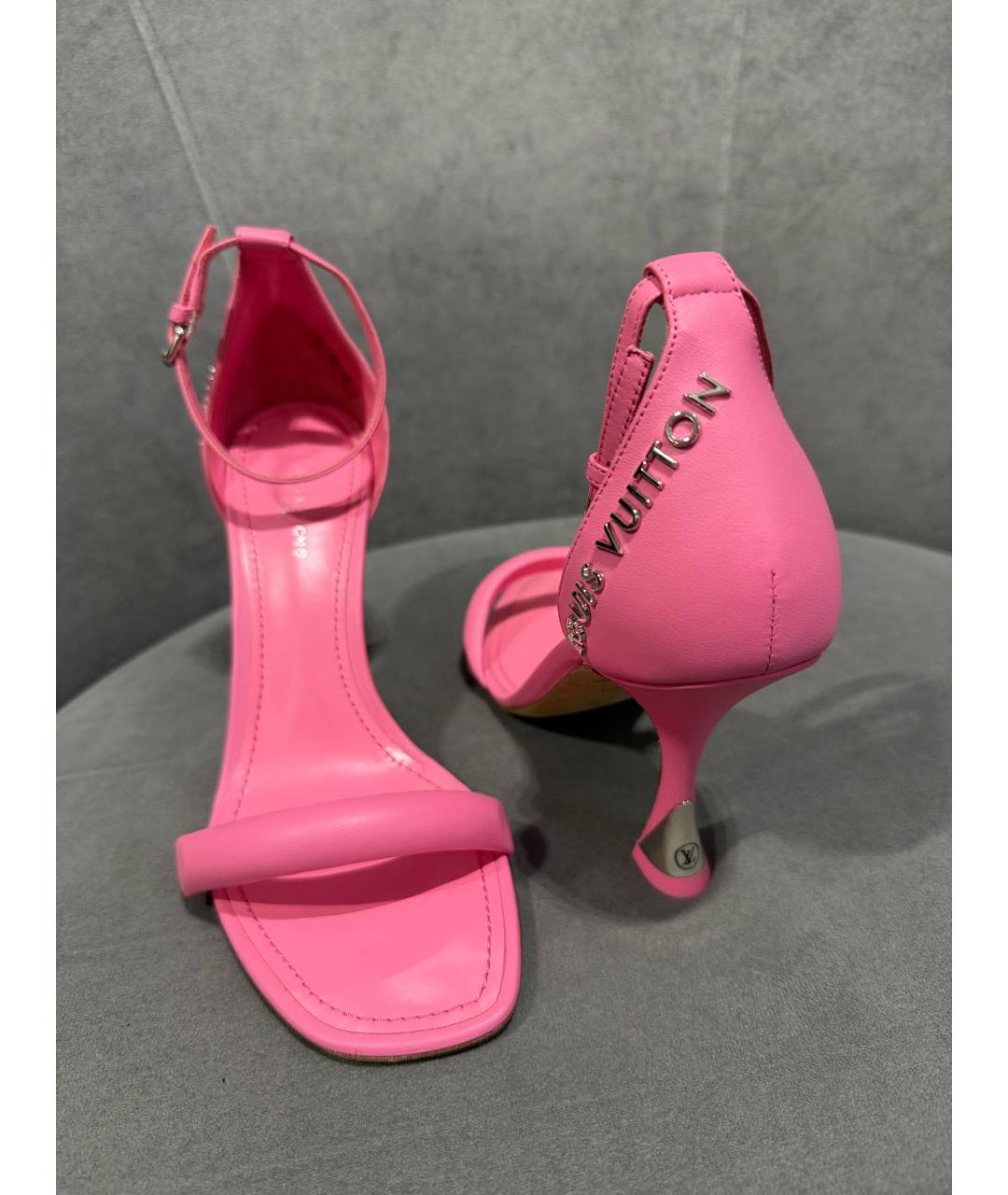 LOUIS VUITTON Розовые кожаные босоножки, фото 6