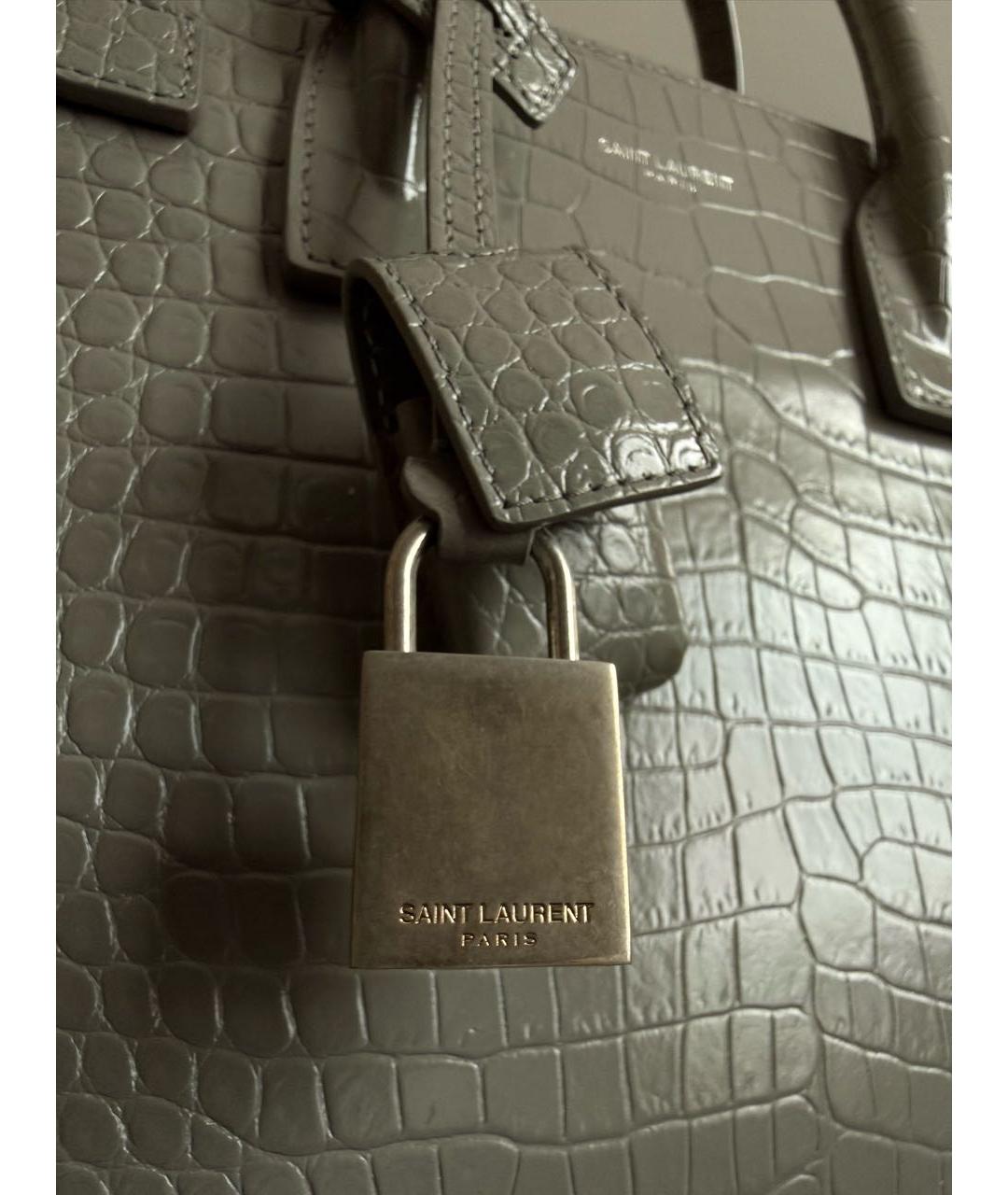 SAINT LAURENT Серая кожаная сумка тоут, фото 5