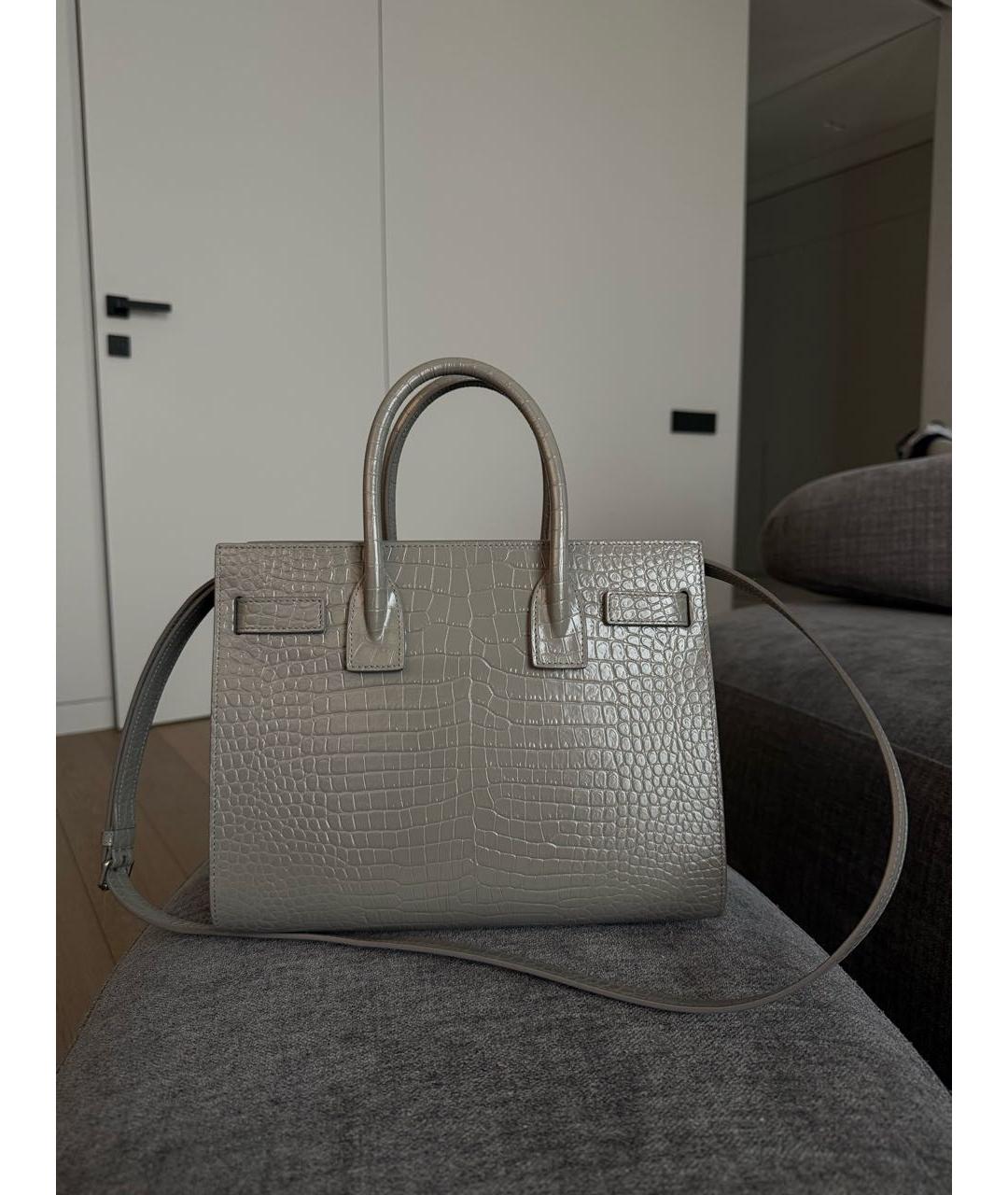 SAINT LAURENT Серая кожаная сумка тоут, фото 3