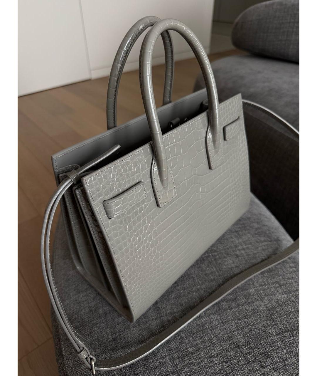 SAINT LAURENT Серая кожаная сумка тоут, фото 2