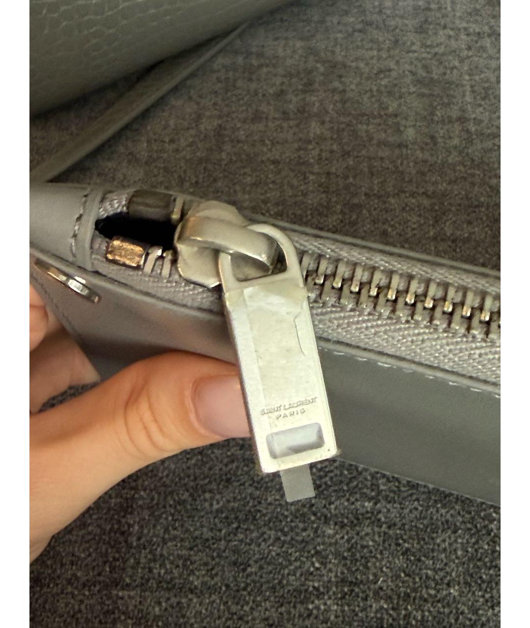 SAINT LAURENT Серая кожаная сумка тоут, фото 6