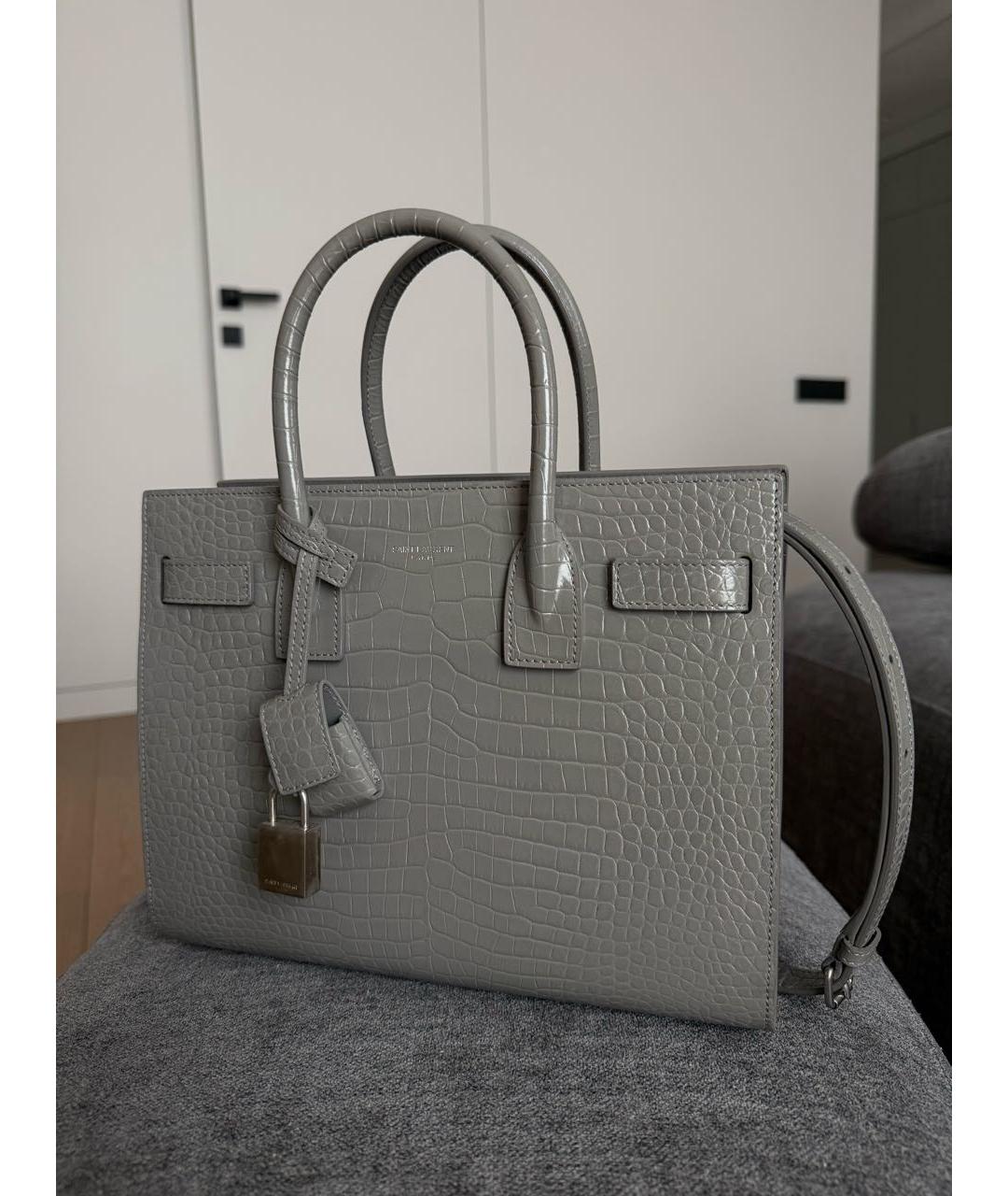 SAINT LAURENT Серая кожаная сумка тоут, фото 9