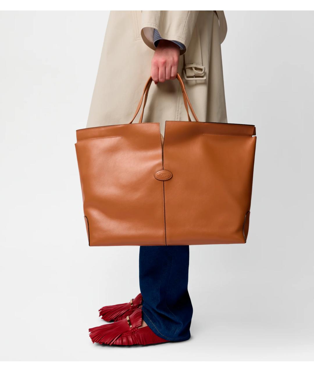 TOD'S Бежевая кожаная сумка тоут, фото 6