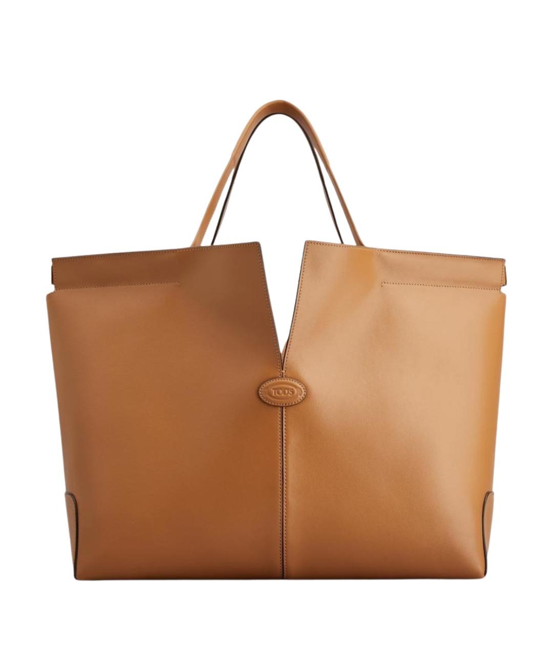 TOD'S Бежевая кожаная сумка тоут, фото 1