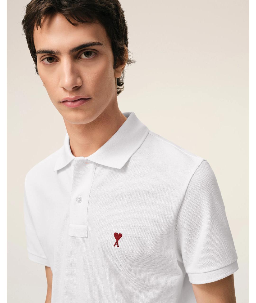 Ami Paris Белое хлопковое поло с коротким рукавом, фото 4
