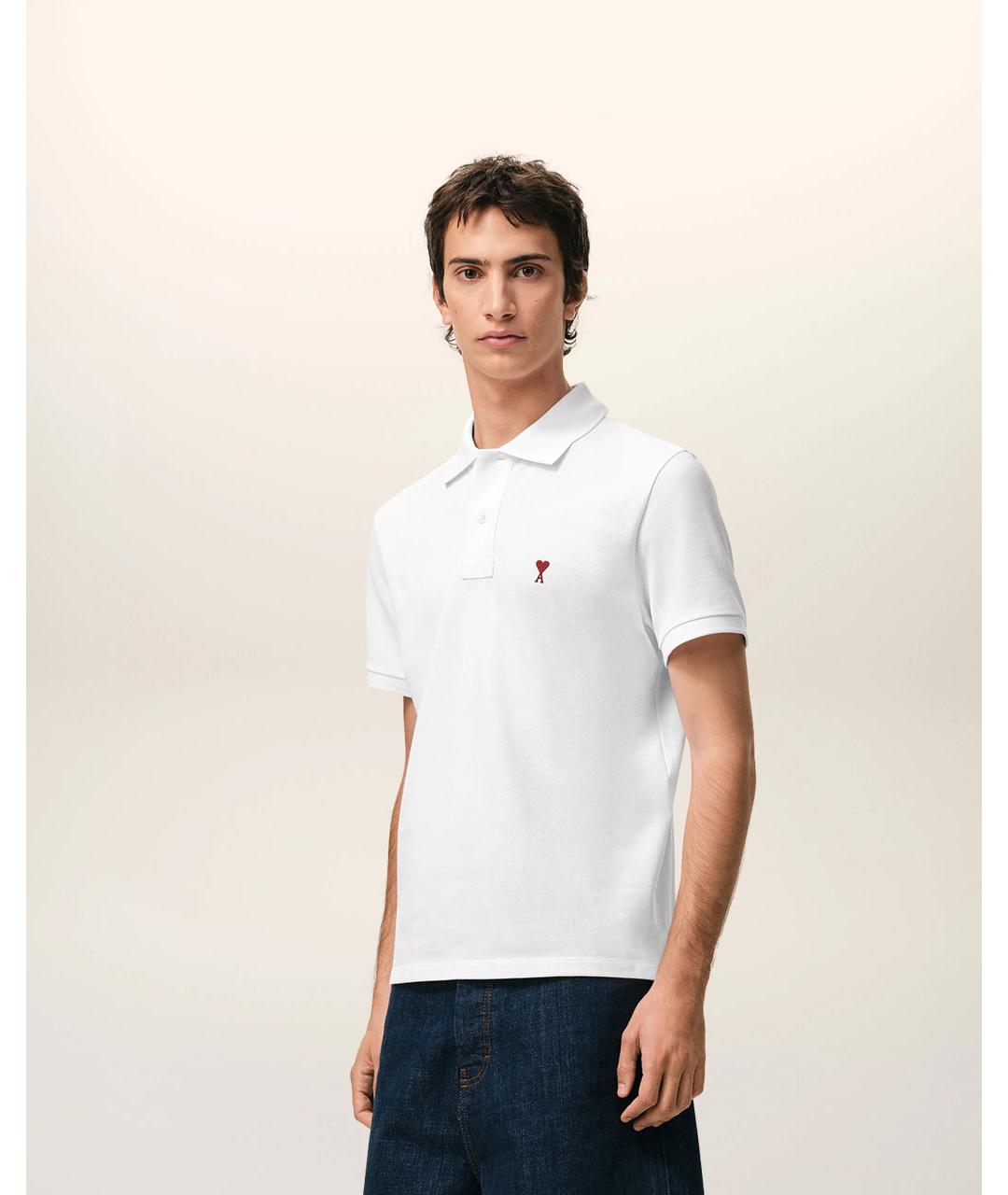 Ami Paris Белое хлопковое поло с коротким рукавом, фото 6