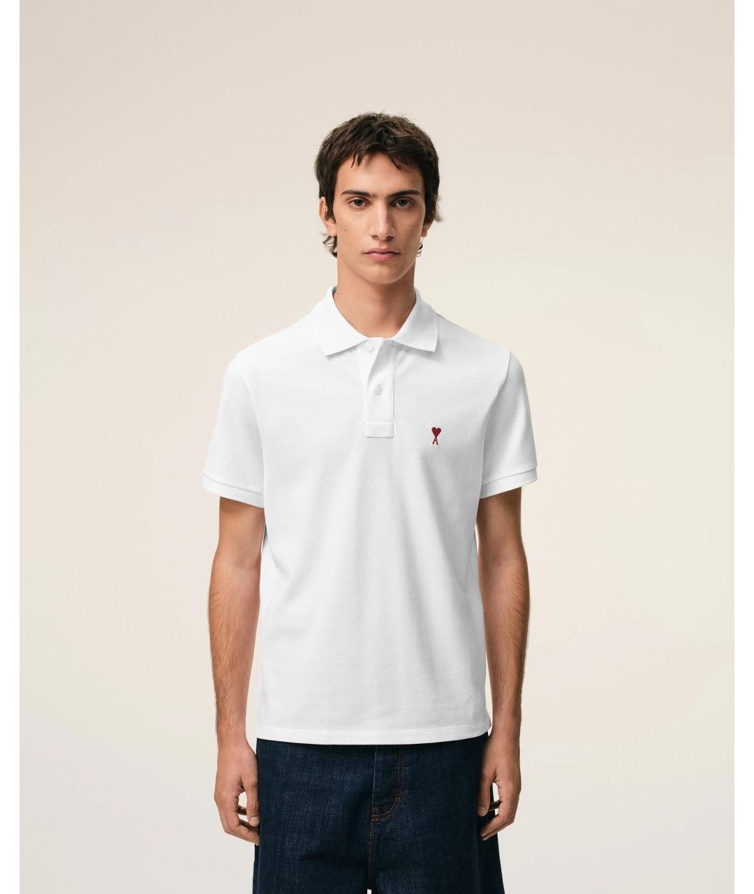 Ami Paris Белое хлопковое поло с коротким рукавом, фото 3