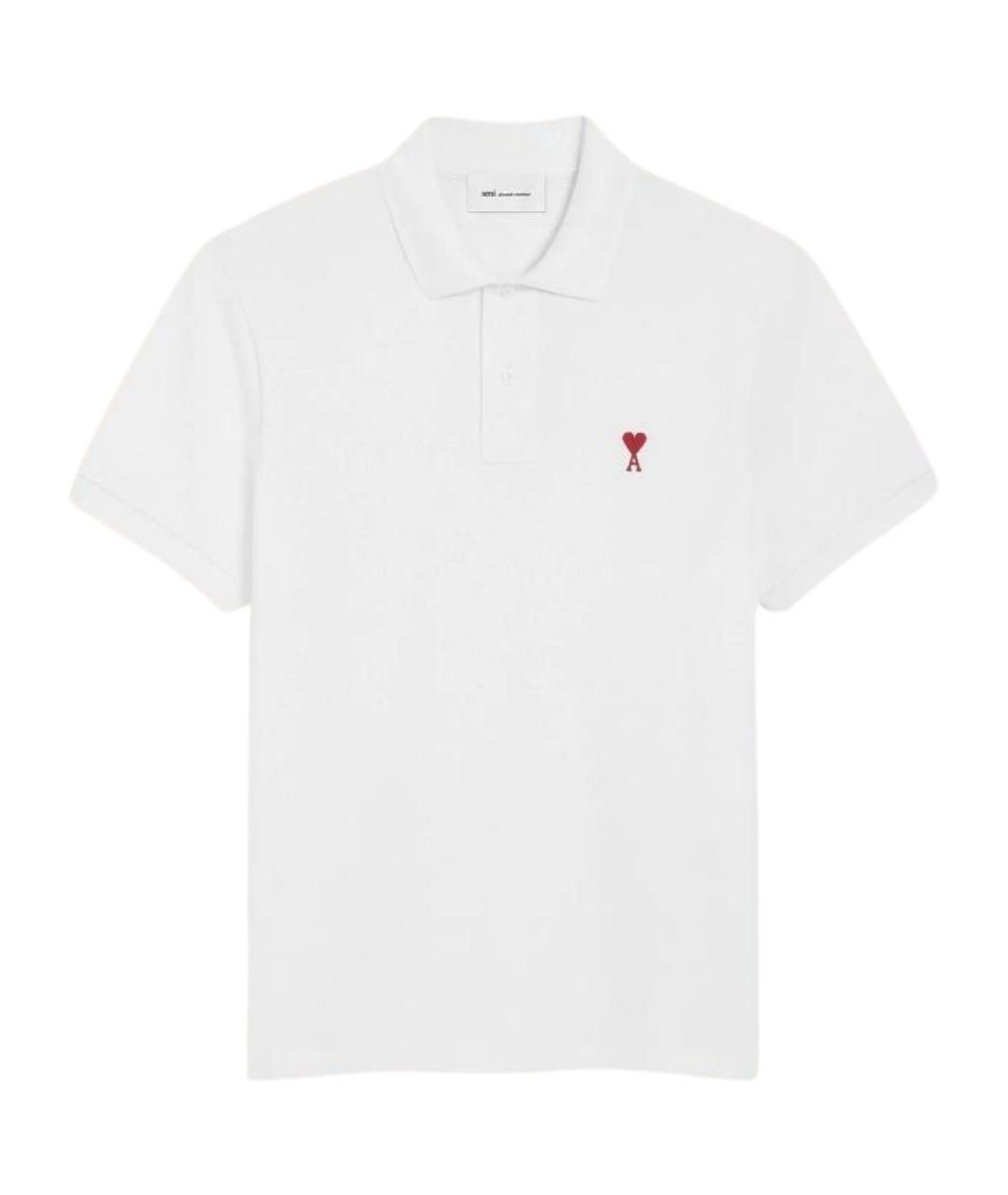 Ami Paris Белое хлопковое поло с коротким рукавом, фото 1