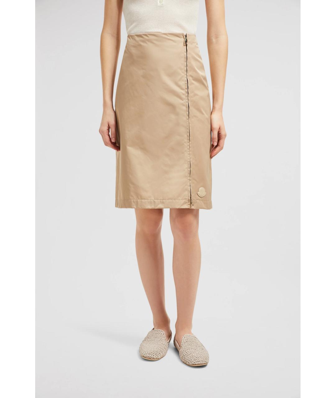 MONCLER Бежевая полиэстеровая юбка мини, фото 2