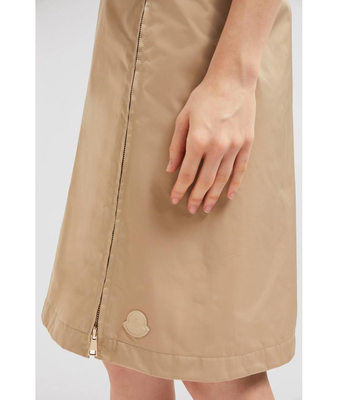 MONCLER Бежевая полиэстеровая юбка мини, фото 3